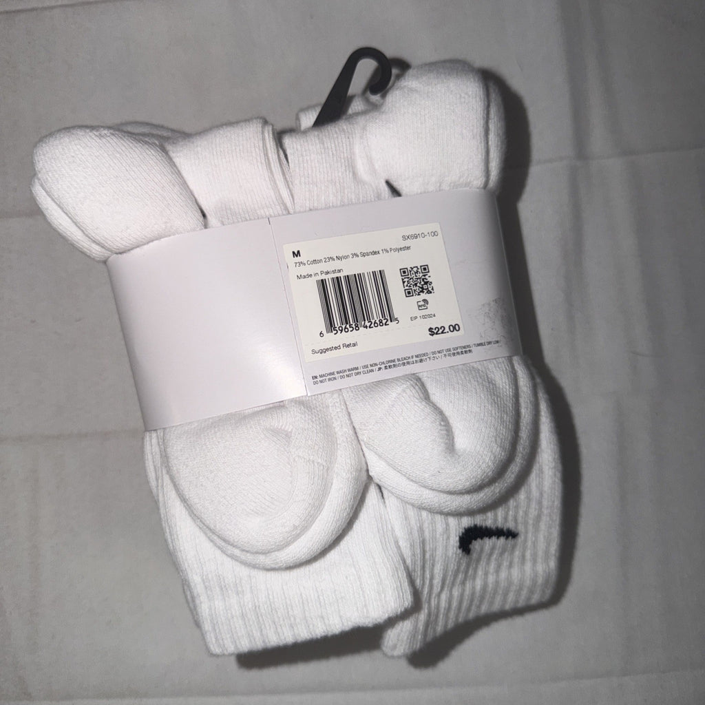 Nike Unisex Everyday Cushioned Training Crew Socks Size Medium (6Pair) 0025-0034