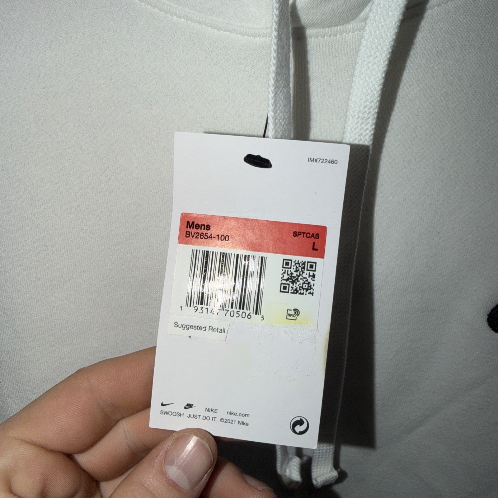 Nike Men's NSW Club Fleece LS White Pullover Hoodie BV2654-100 L 0079