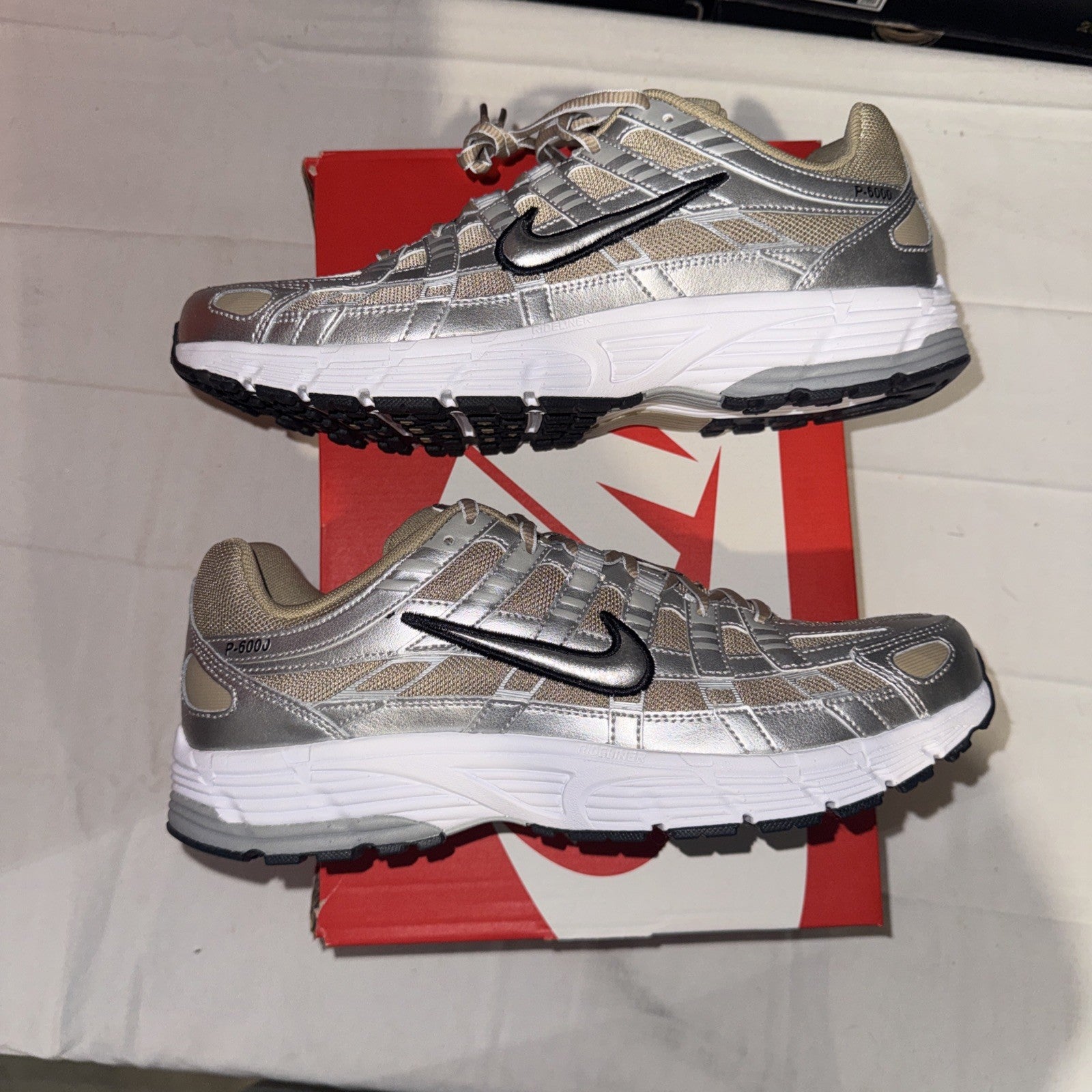 Nike P-6000 Khaki Metallic Silver HQ3030-200 Size 10.5