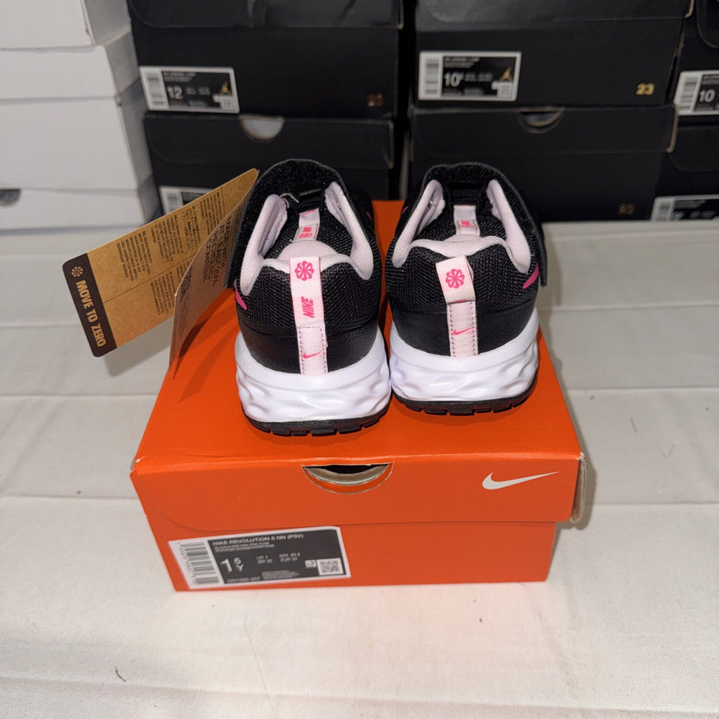 Nike Revolution 6 Black Hyper Pink Running Shoes Size 1.5Y, DD1095-007