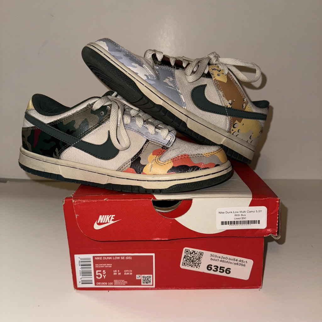 Nike Dunk Low SE Sail Multi-Camo DB1909-100 ( GS ) Size 5.5Y