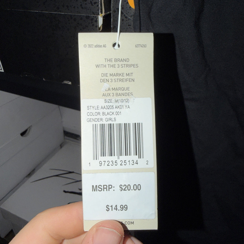 Girls Black Multi-Color Adidas Logo T-Shirt (10-12) NWT 0108 & 0284-0285