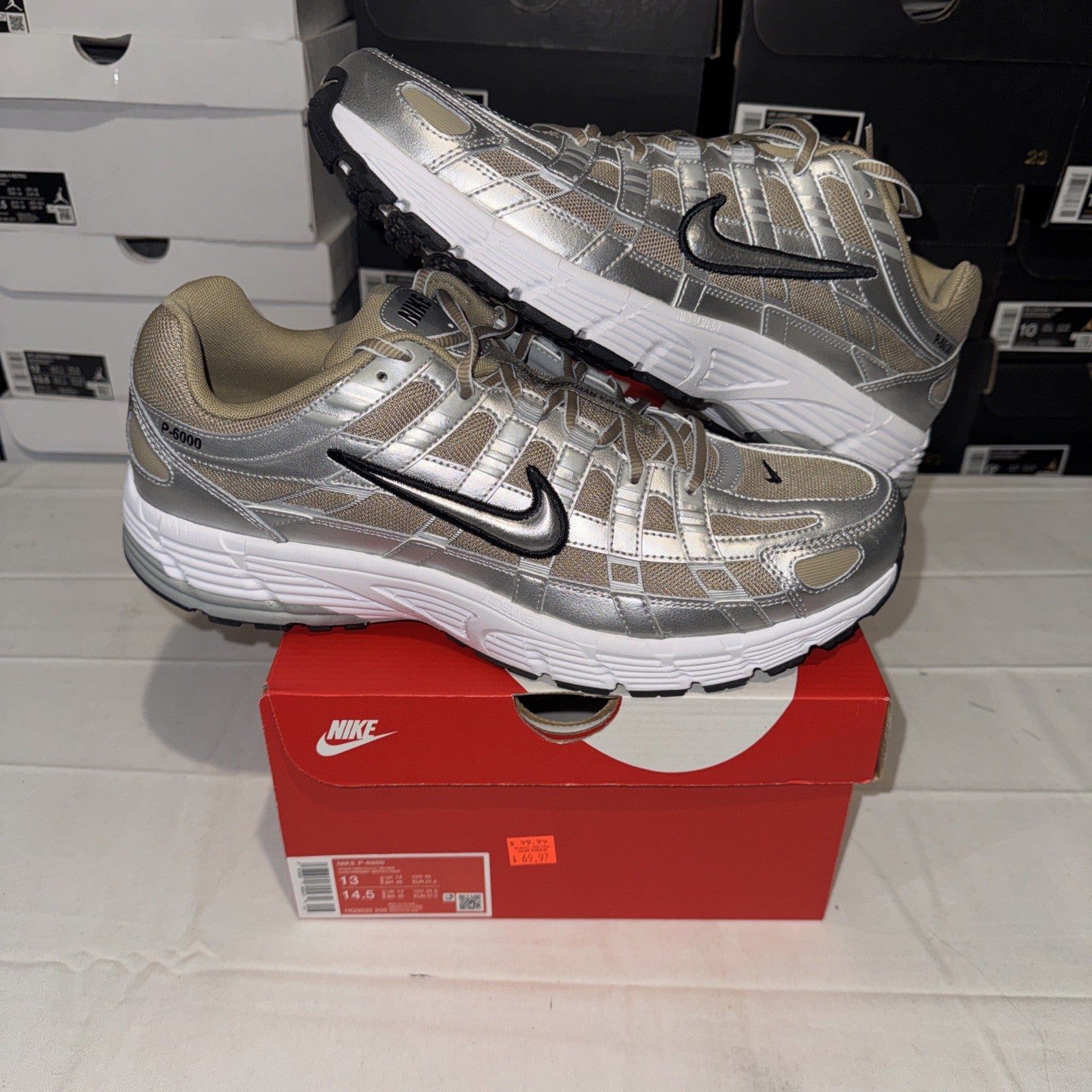 Nike P-6000 Khaki Metallic Silver HQ3030-200 Size 13
