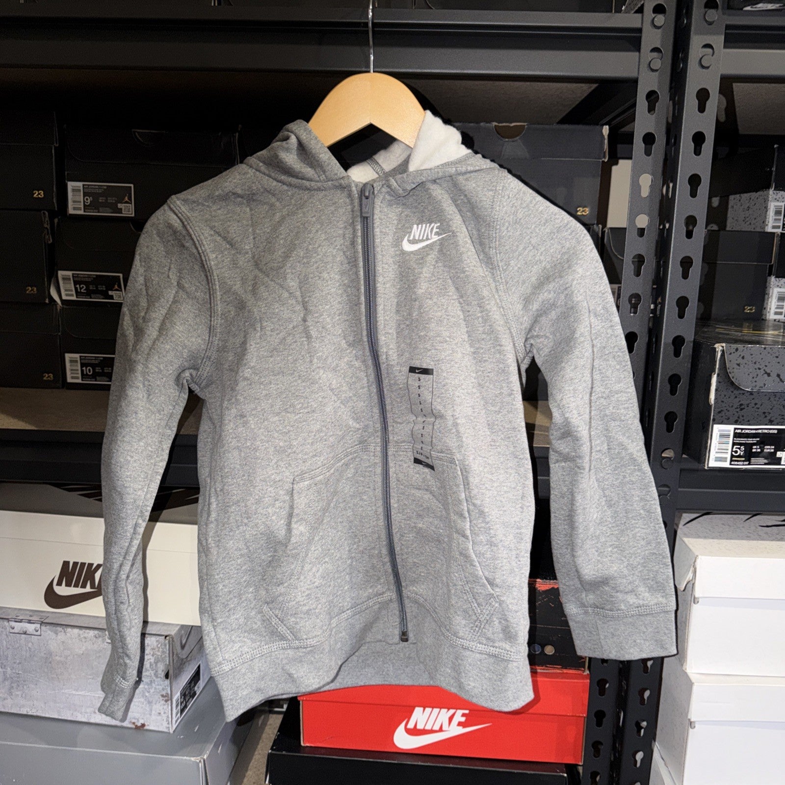 Nike Sportswear NSW Kids Full Zip Emroidery Hoodie Jacket GREY Small NWT 0090
