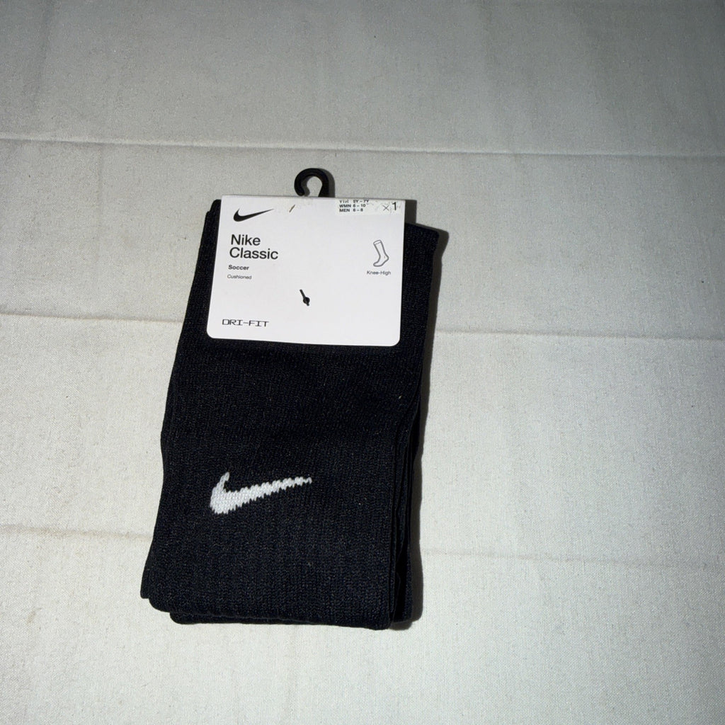 Nike Classic Soccer Socks Mens Medium Knee High Black White Swoosh Dri Fit