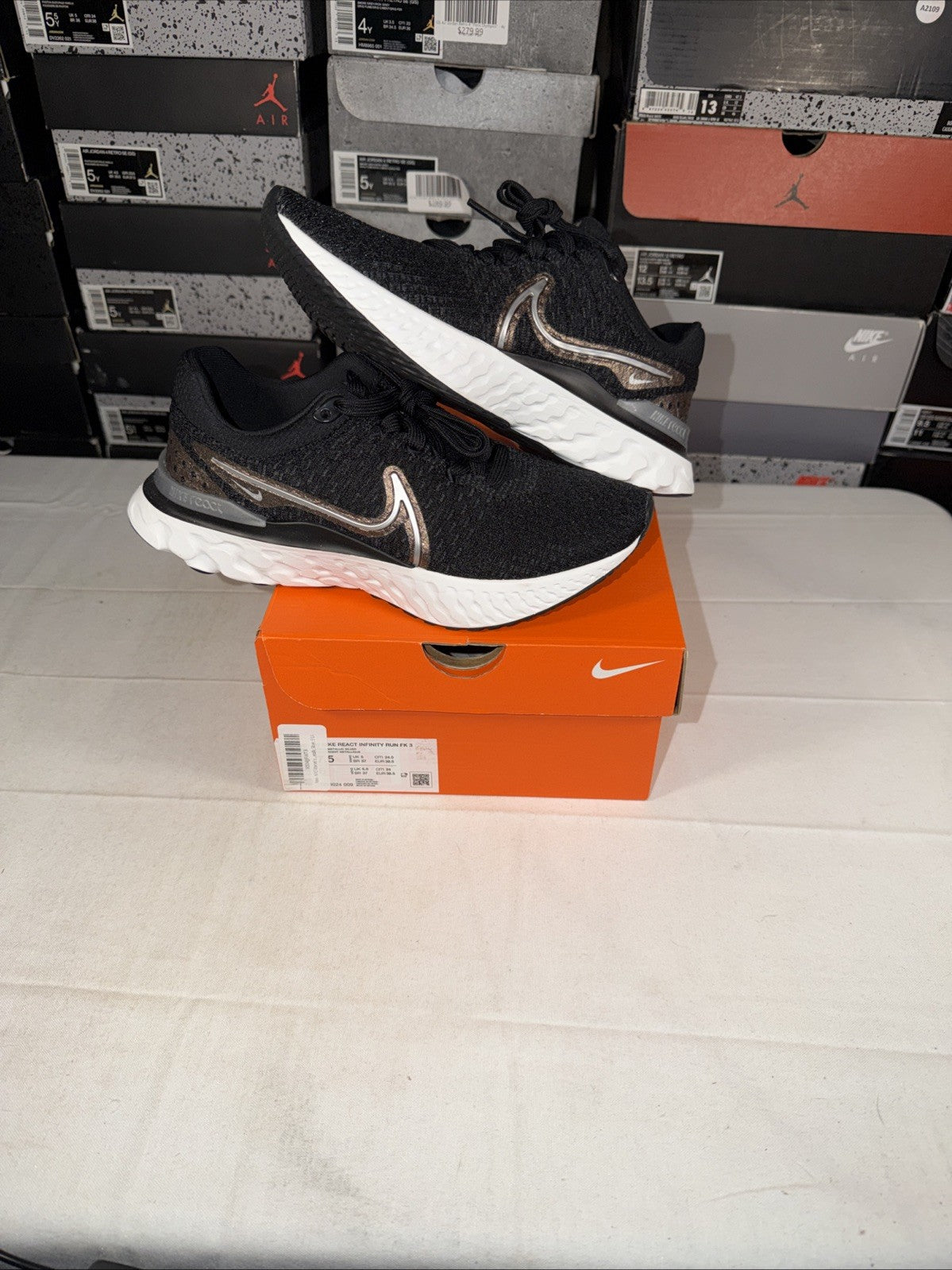 WMNS React Infinity Run Flyknit 3 Black Metallic Copper DD3024-009, Size 7.5