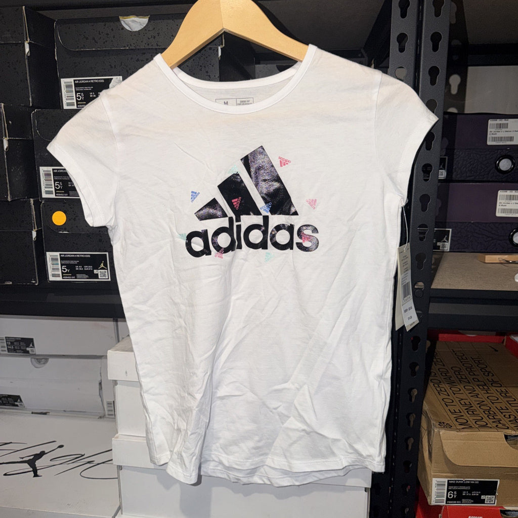 Girls White Adidas Logo T-Shirt (10-12) NWT 0106-0107 &0286-0287