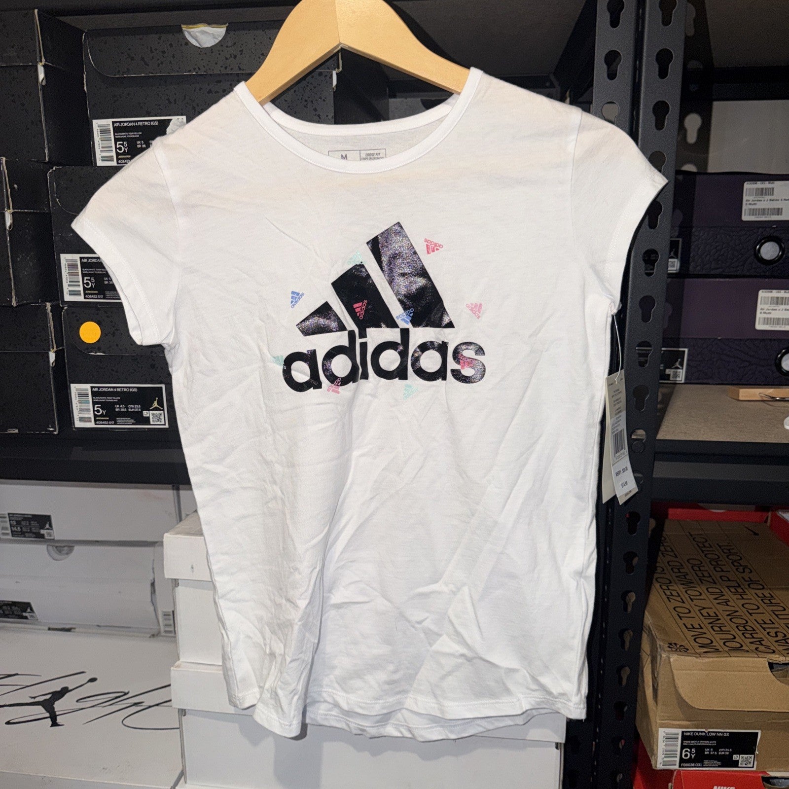 Girls White Adidas Logo T-Shirt (10-12) NWT 0106-0107 &0286-0287