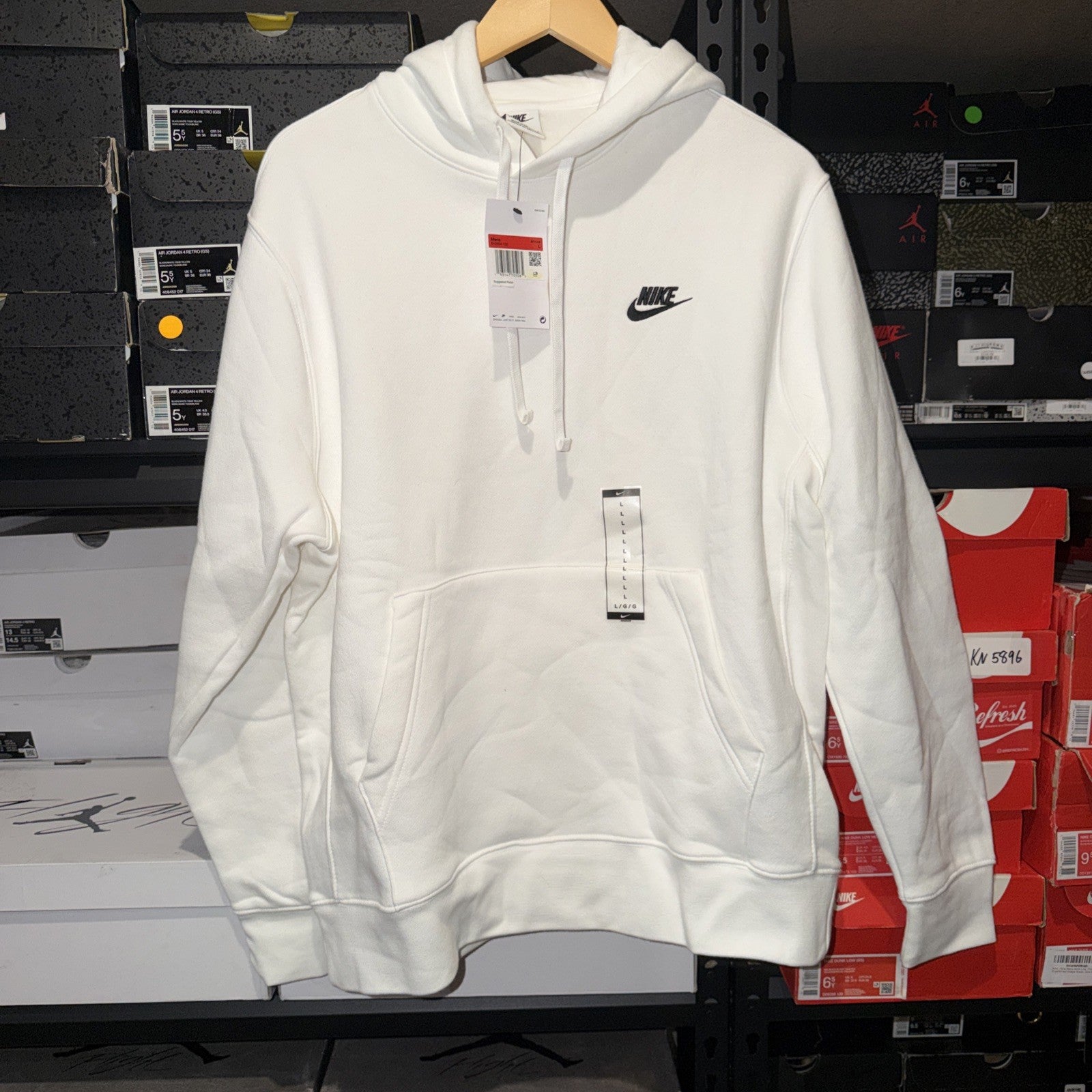 Nike Men's NSW Club Fleece LS White Pullover Hoodie BV2654-100 L 0079