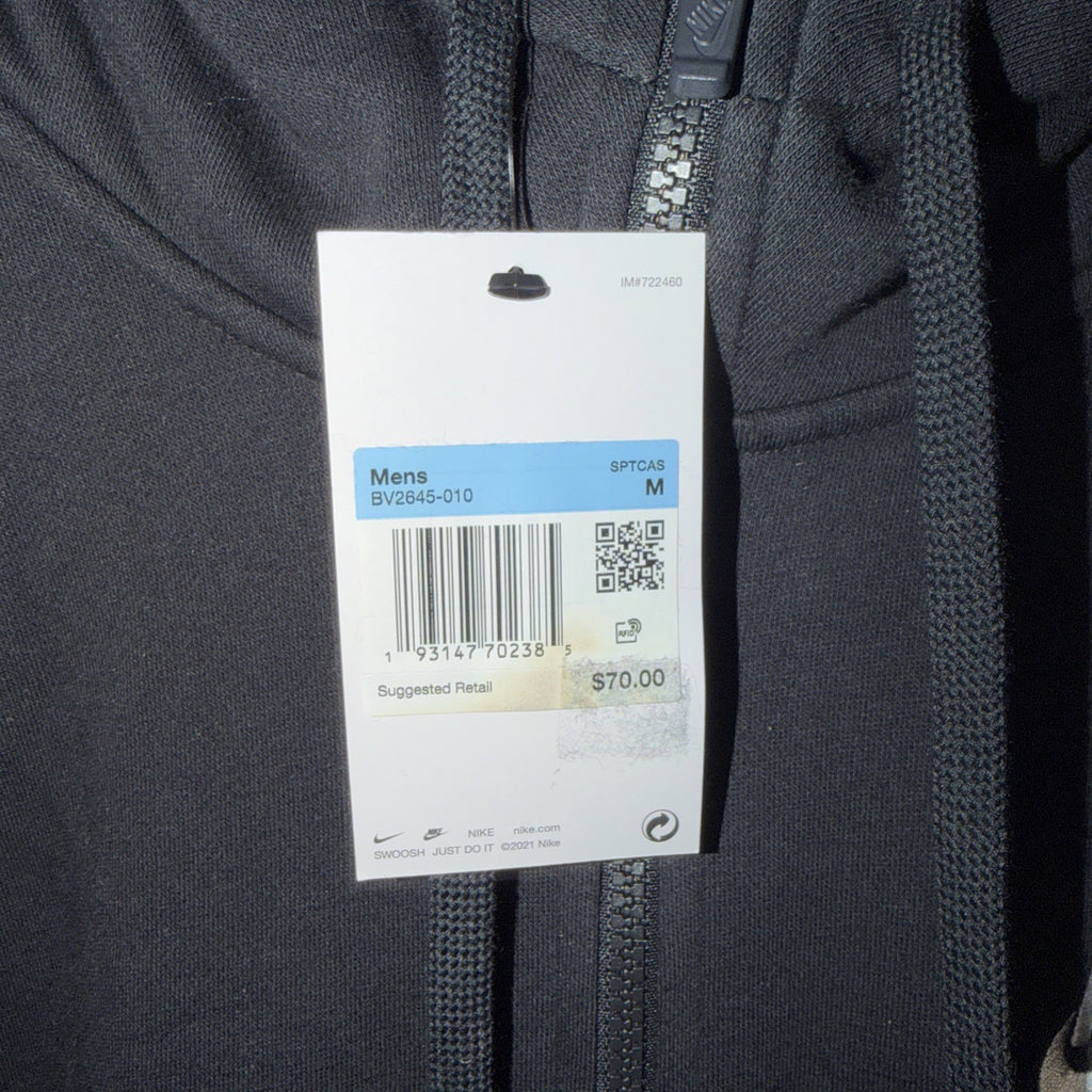 Nike Men’s Sportswear Club Fleece Black Full Zip Hoodie Size Medium 0147 & 0210