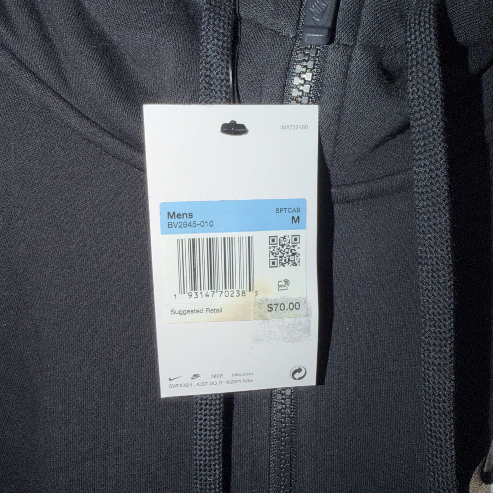 Nike Men’s Sportswear Club Fleece Black Full Zip Hoodie Size Medium 0147 & 0210