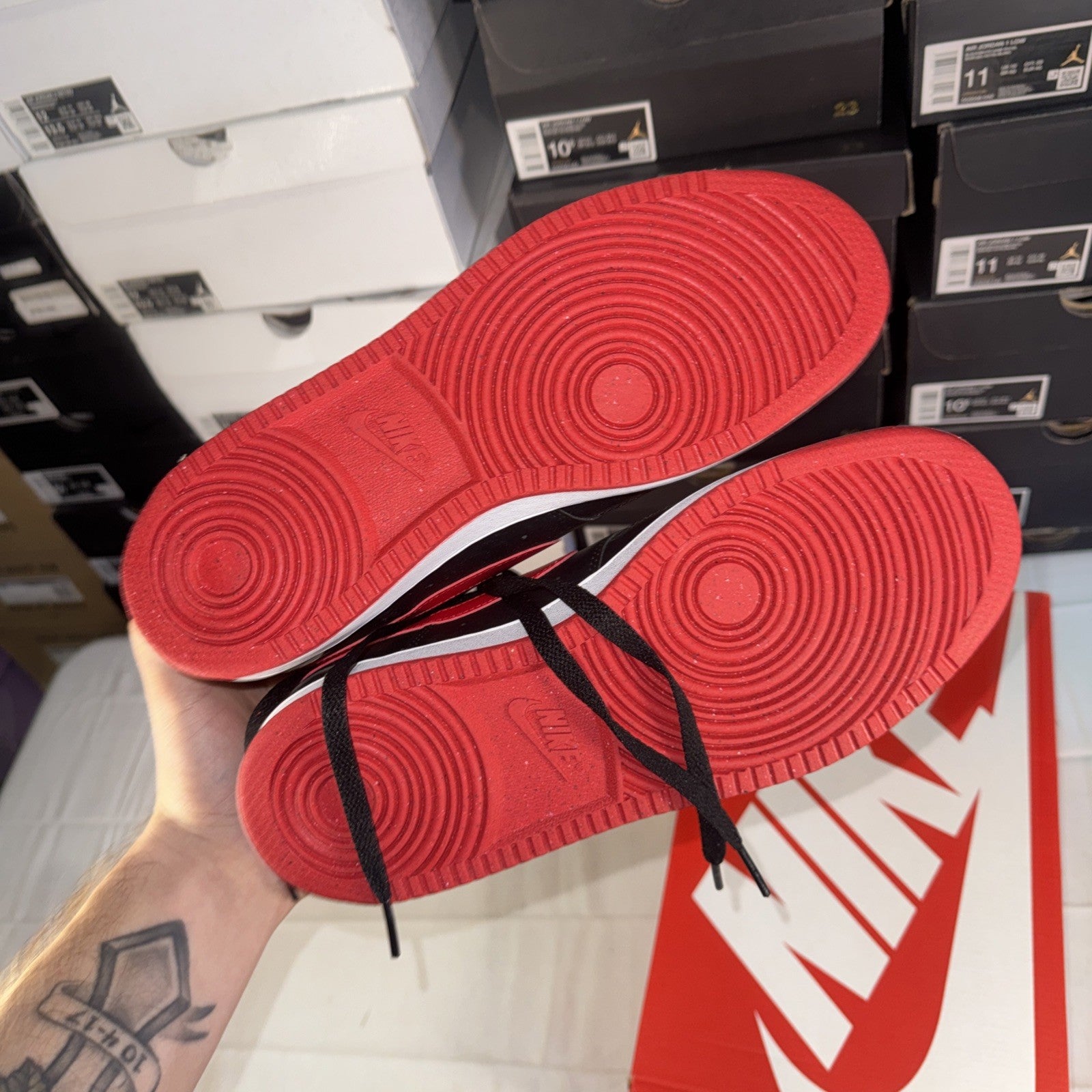 Nike Court Vision Low Top Shoes Black/Red, Size 8, FJ0685-010