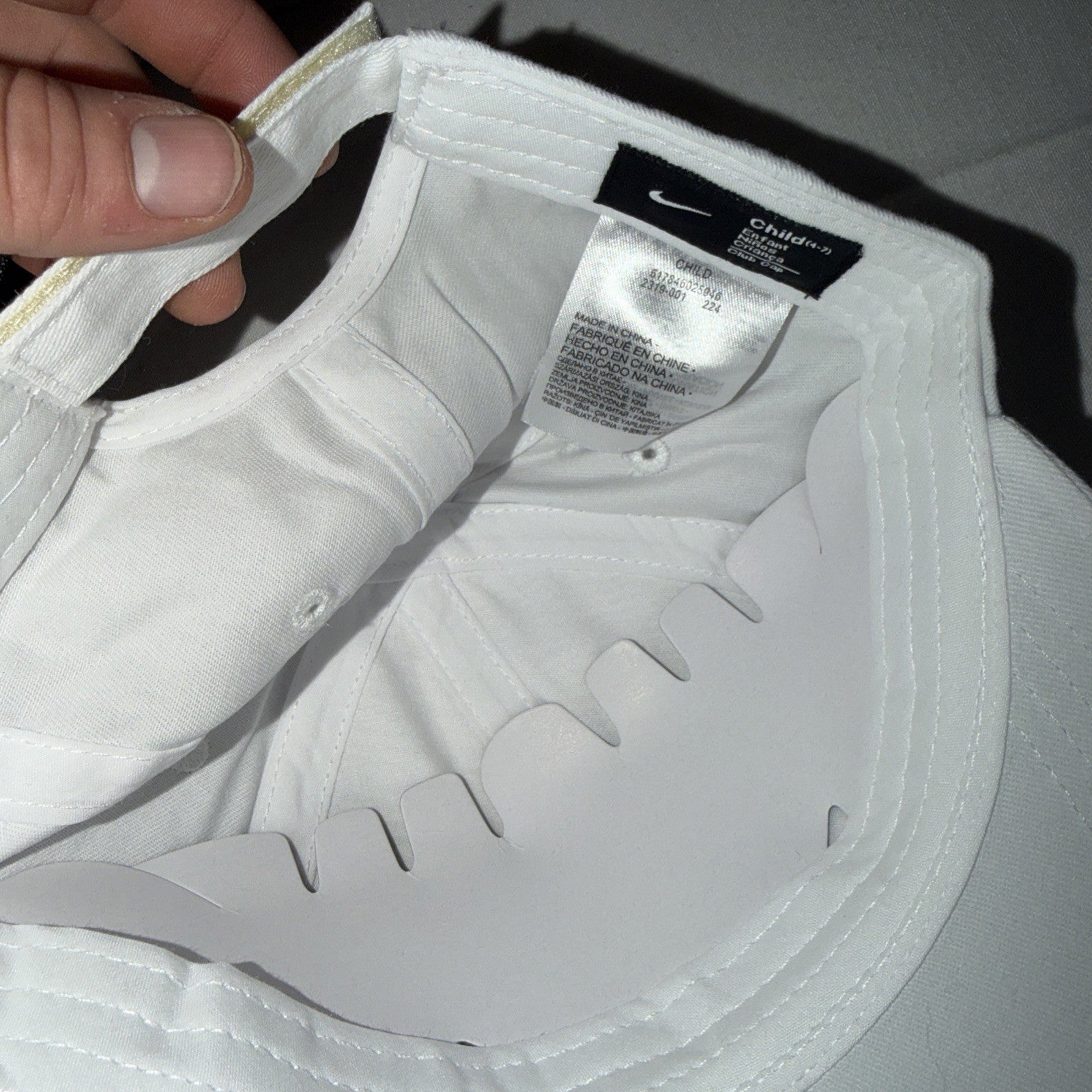 Nike Cap Adjustable Strap Boys Hat Size 4-7 White W Black Swoosh NEW 0018-0024