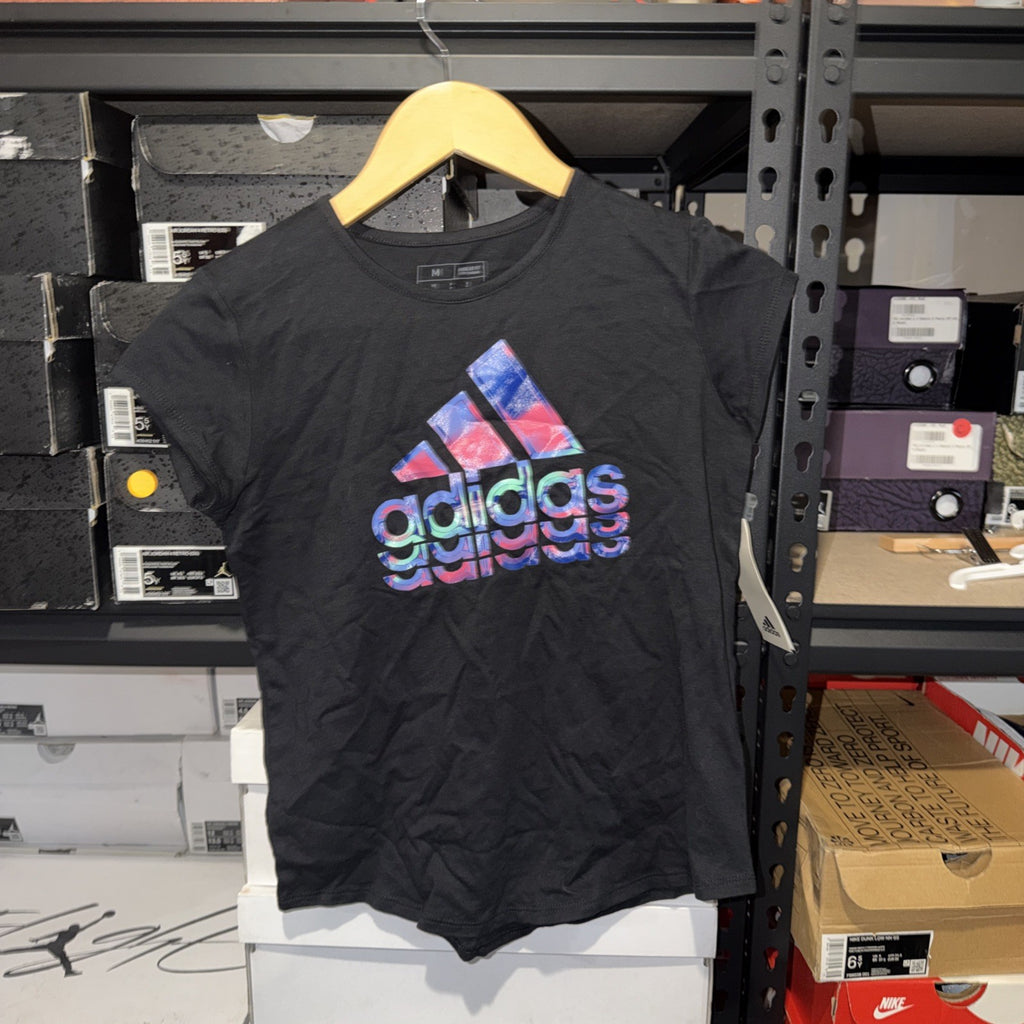 Girls Black Multi-Color Adidas Logo T-Shirt (10-12) NWT 0108 & 0284-0285