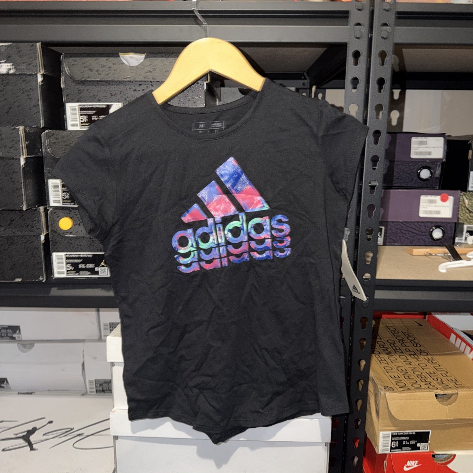 Girls Black Multi-Color Adidas Logo T-Shirt (10-12) NWT 0108 & 0284-0285