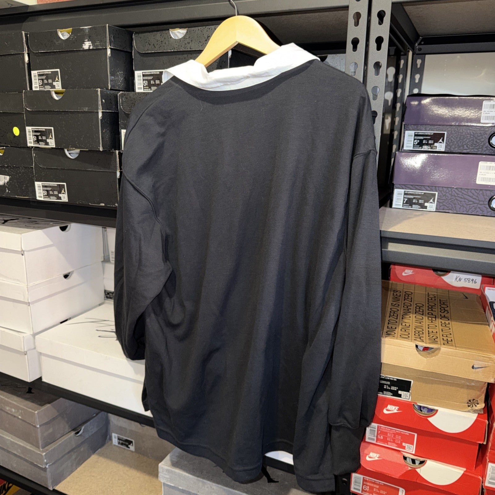 Nike Women's Essential Black/White Oversized Long-Sleeve Polo (FB8720-010) 0082