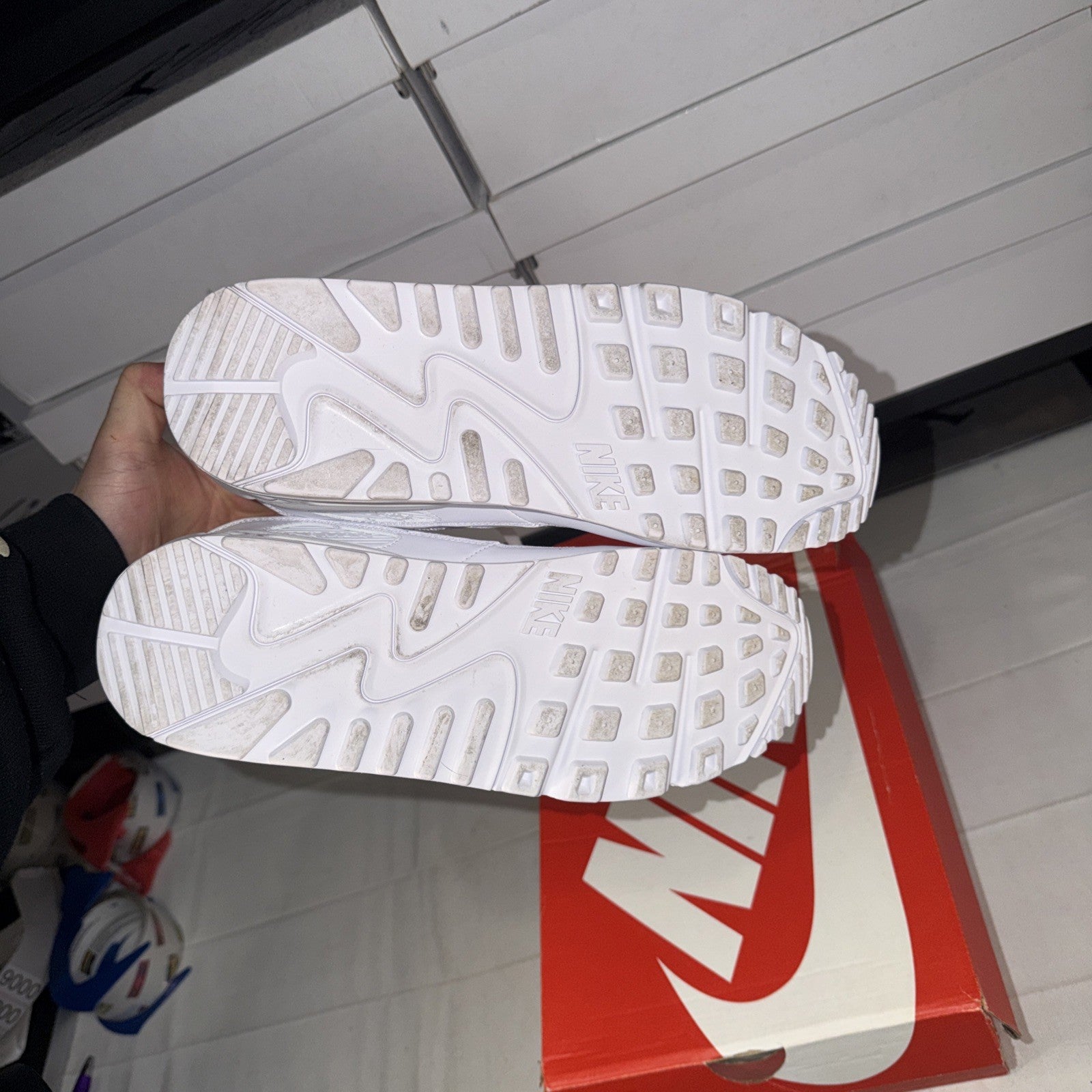 Nike Air Max 90 Size 10 Triple White/Wolf Grey, CN8490-100 TRIED ON