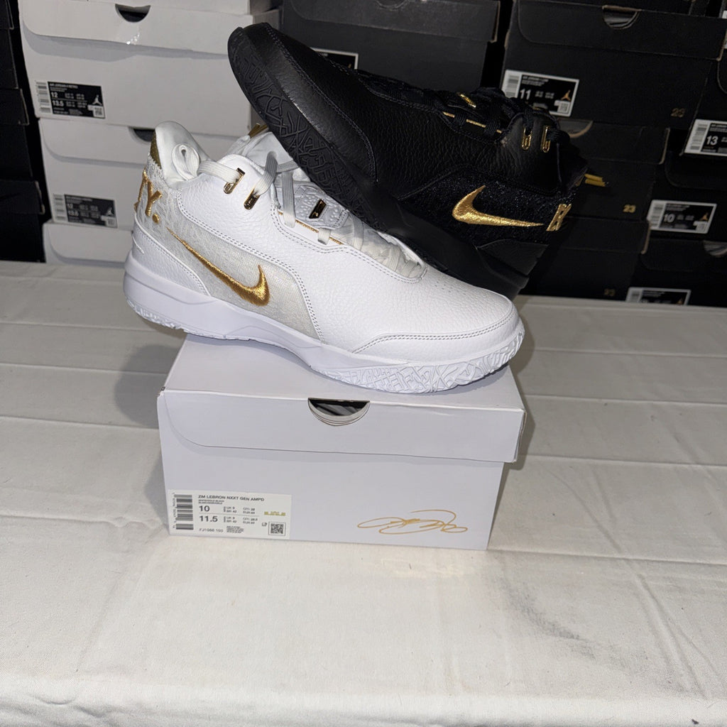 Nike Zoom LeBron NXXT Gen AMPD Equity White-Gold-Black, Size 10, FJ1566-103