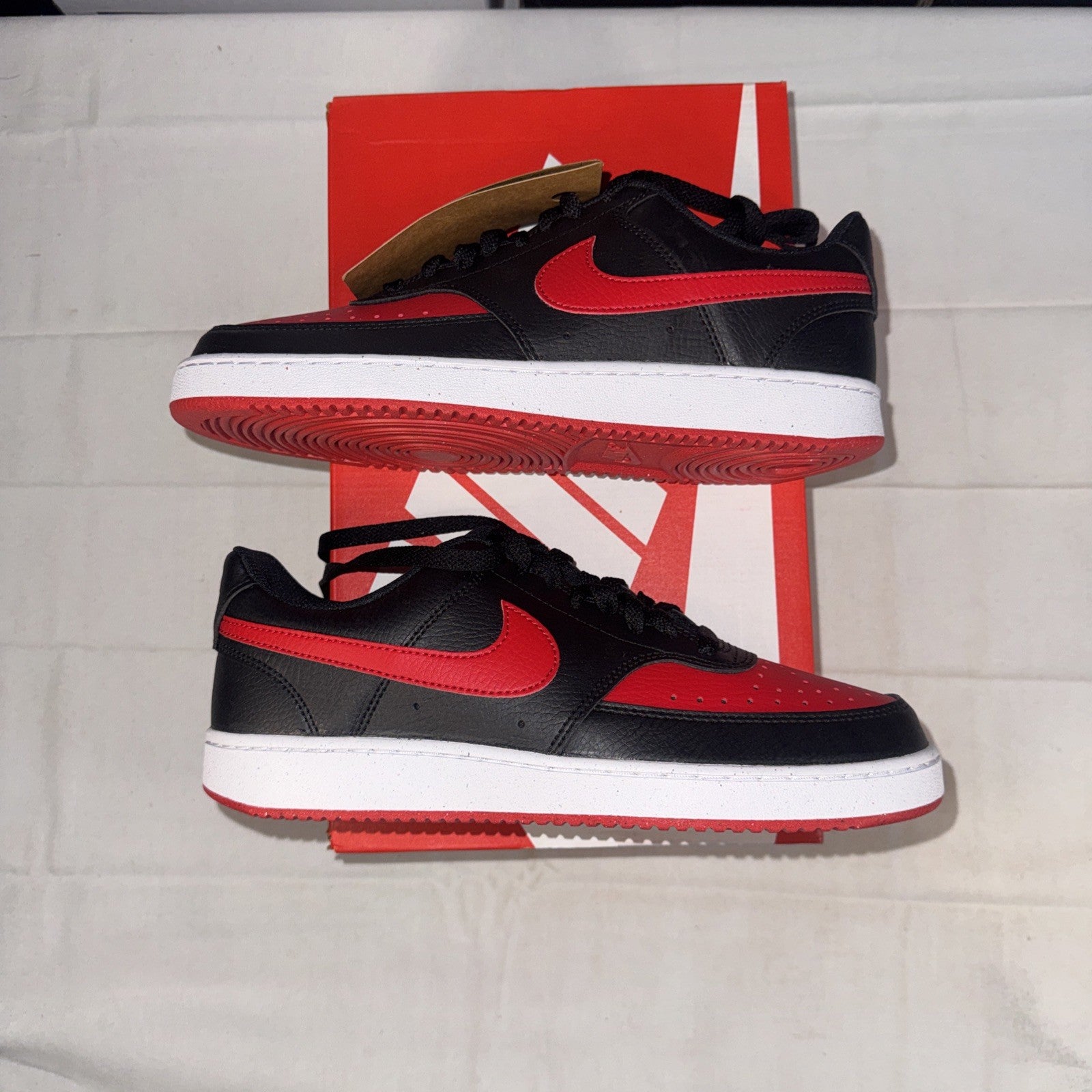 Nike Court Vision Low Top Shoes Black/Red, Size 7.5, FJ0685-010