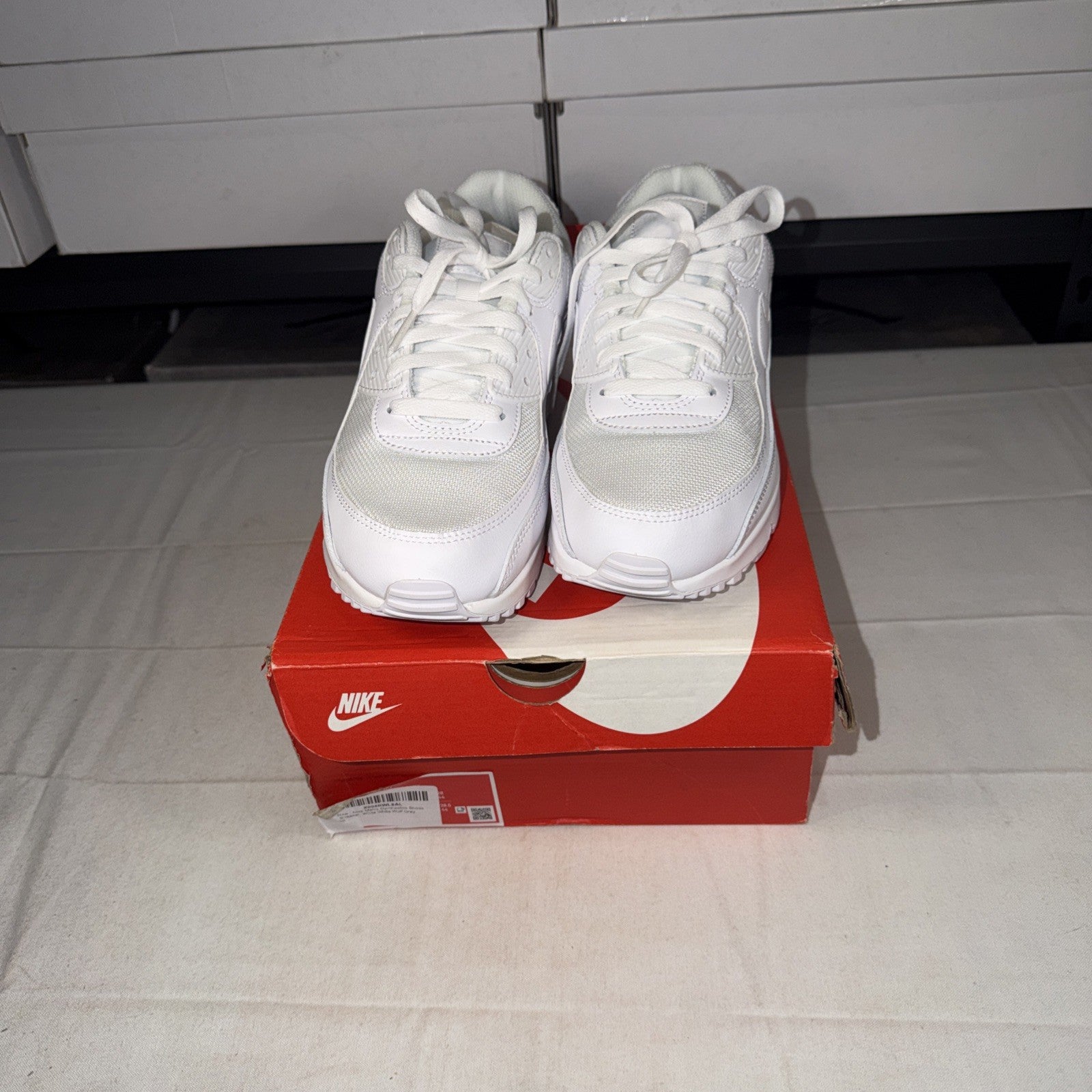 Nike Air Max 90 Size 10 Triple White/Wolf Grey, CN8490-100 TRIED ON