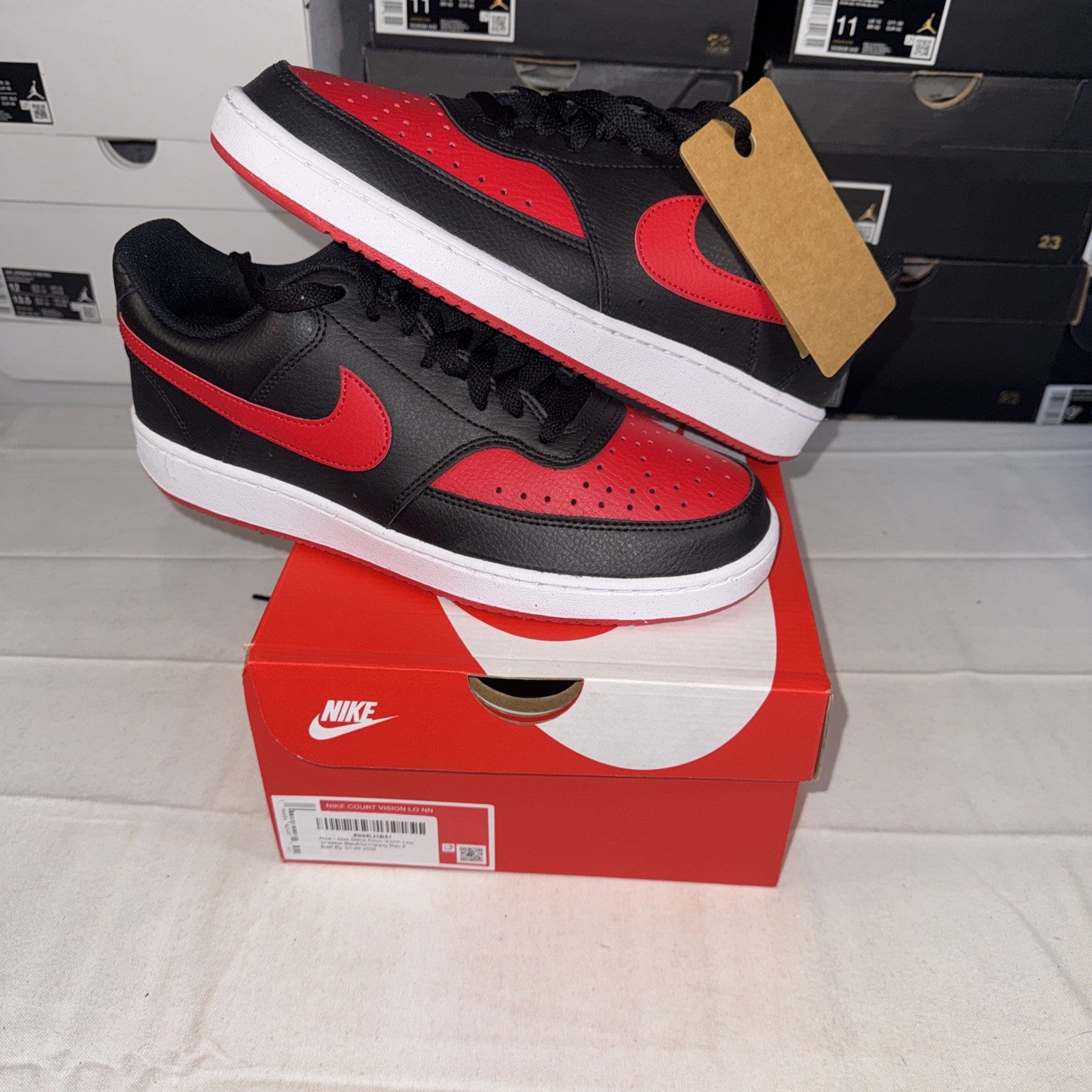Nike Court Vision Low Top Shoes Black/Red, Size 8, FJ0685-010