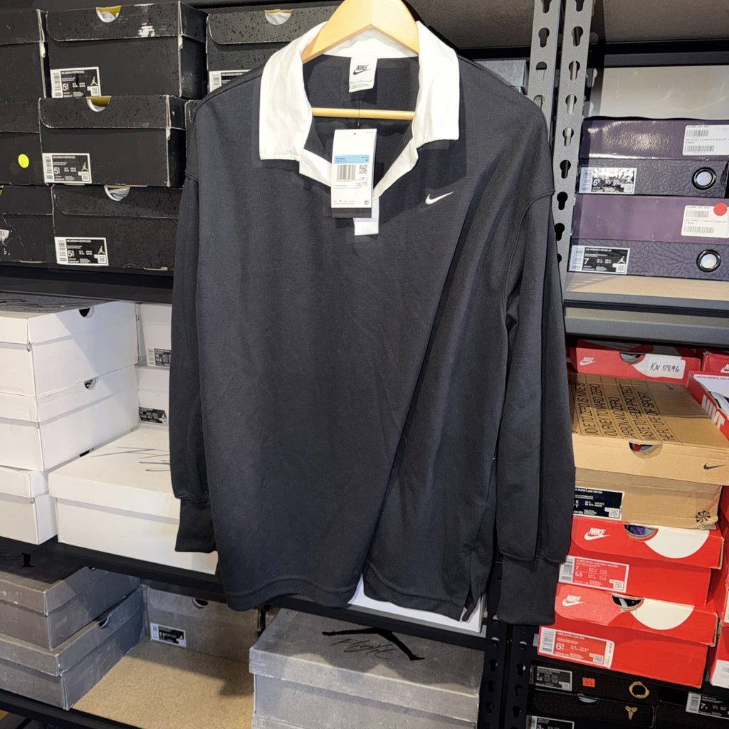 Nike Women's Essential Black/White Oversized Long-Sleeve Polo (FB8720-010) 0082