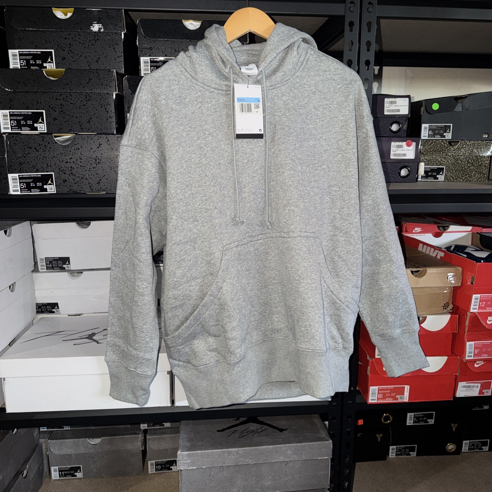 Nike Sportswear Gray Fleece Womens Oversized Pullover Hoodie Size Med 0131