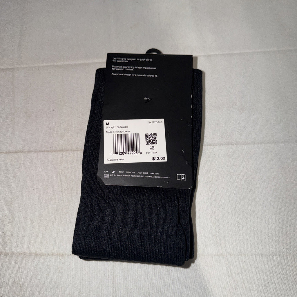 Nike Classic Soccer Socks Mens Medium Knee High Black White Swoosh Dri Fit