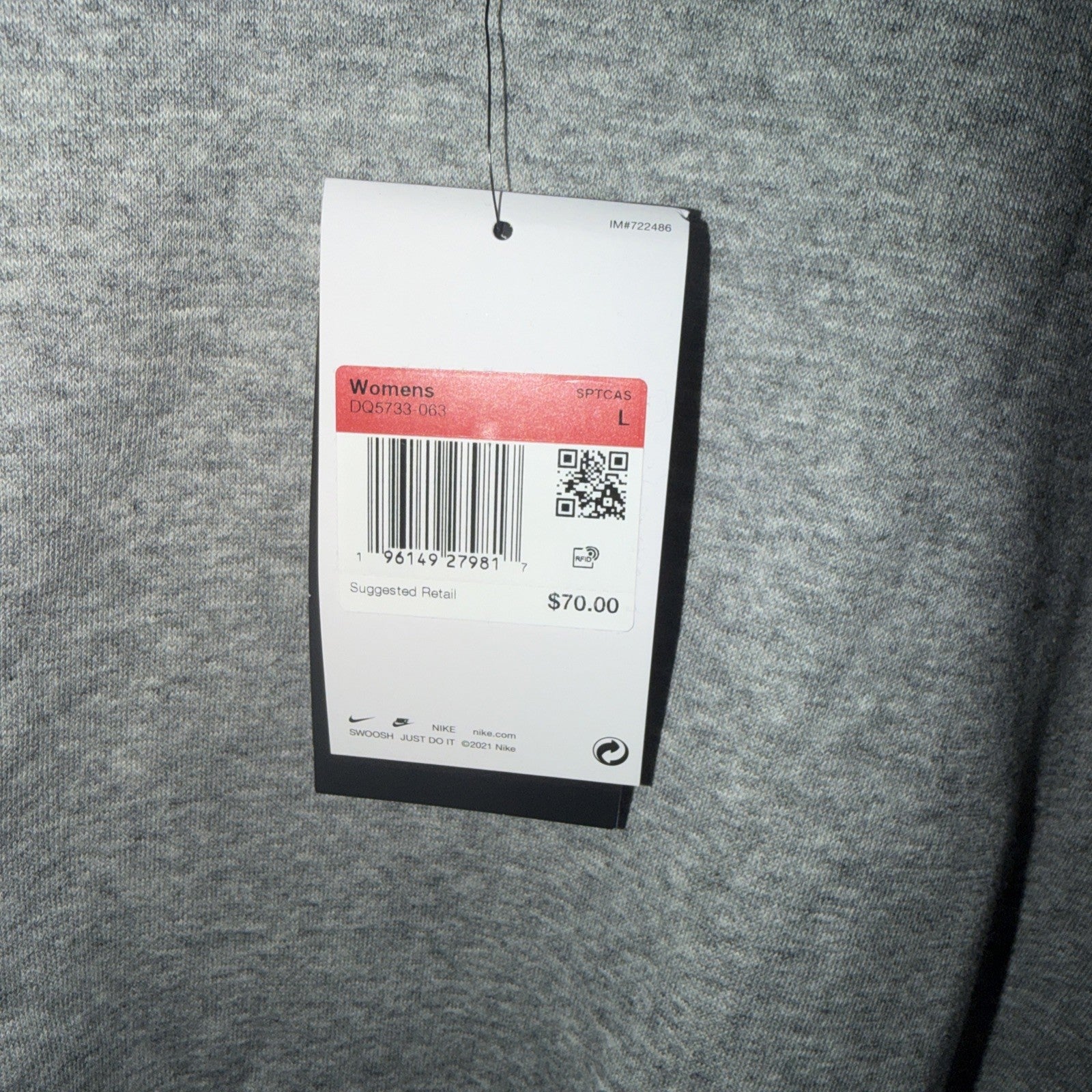 Nike Grey Sweatshirt Center Logo Size Large, Super Oversized, 0141-0142
