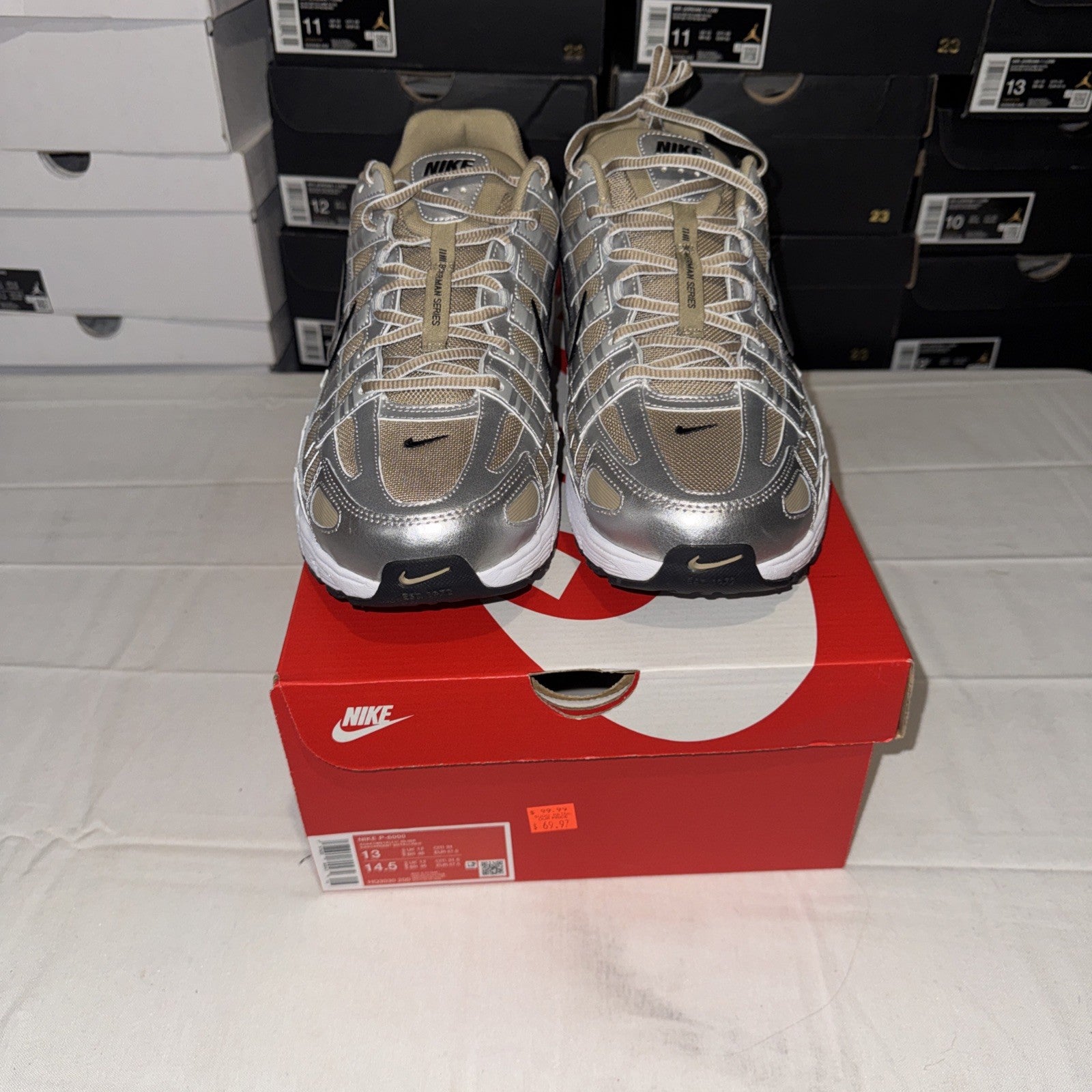 Nike P-6000 Khaki Metallic Silver HQ3030-200 Size 13