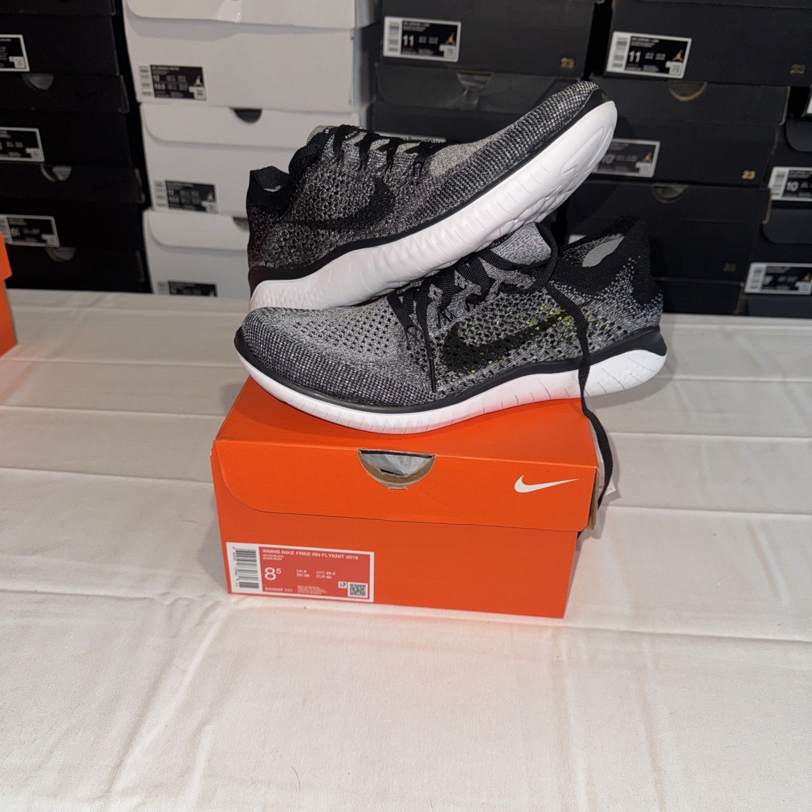 Size 8.5 - Nike Free RN Flyknit 2018 White Black W