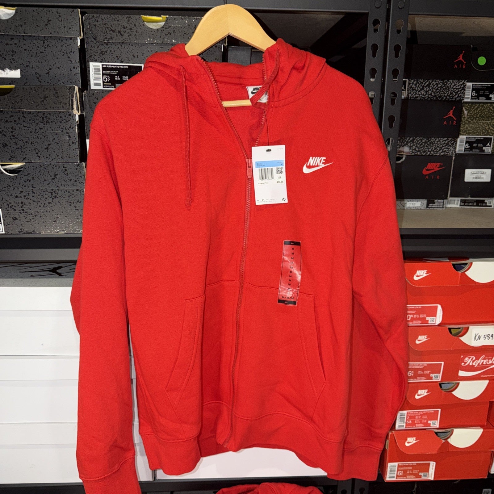 Nike Men's Club Fleece Full Zip-Up Hoodie Red. MEDIUM  (BV2645-657) 0013-0017