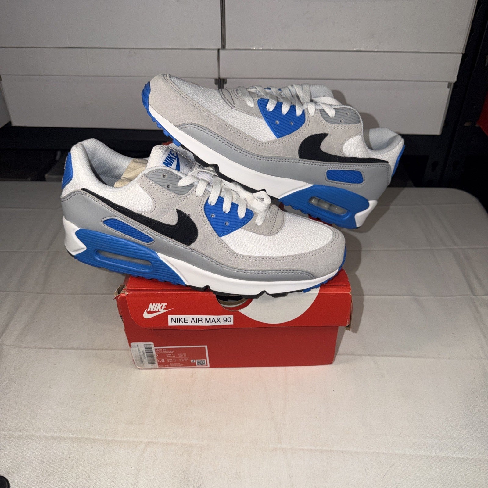Nike Air Max 90 Size 12 White/Photo Blue/Pure Platinum/Black FN6958-102