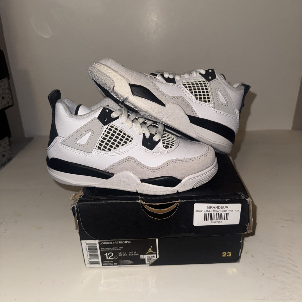 12C Jordan 4 Retro (PS) "Military Black" Shoes Black-White BQ7669-111