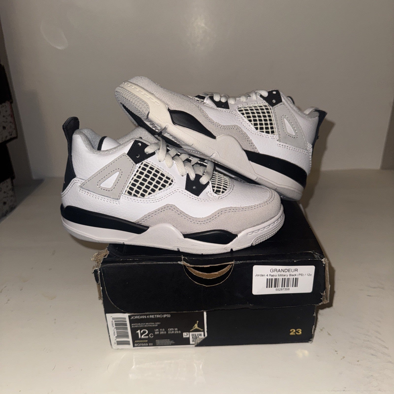 12C Jordan 4 Retro (PS) "Military Black" Shoes Black-White BQ7669-111