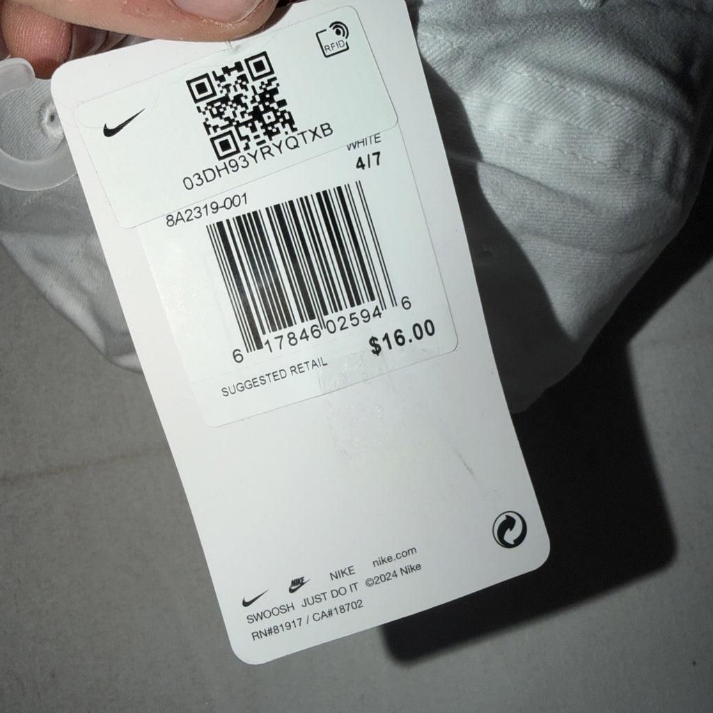 Nike Cap Adjustable Strap Boys Hat Size 4-7 White W Black Swoosh NEW 0018-0024