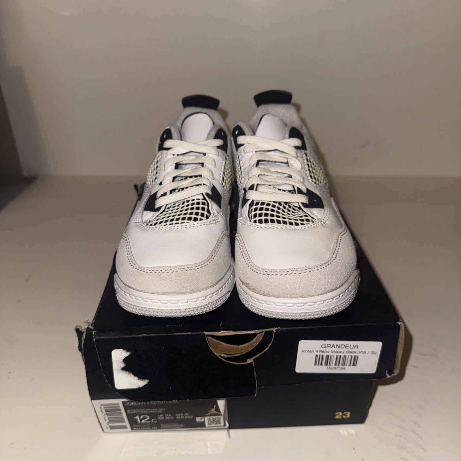 12C Jordan 4 Retro (PS) "Military Black" Shoes Black-White BQ7669-111