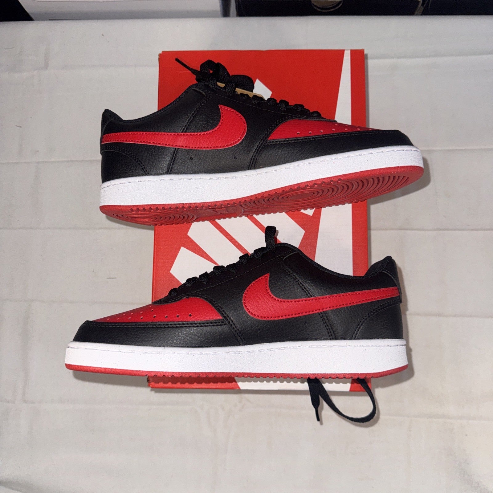 Nike Court Vision Low Top Shoes Black/Red, Size 7.5, FJ0685-010