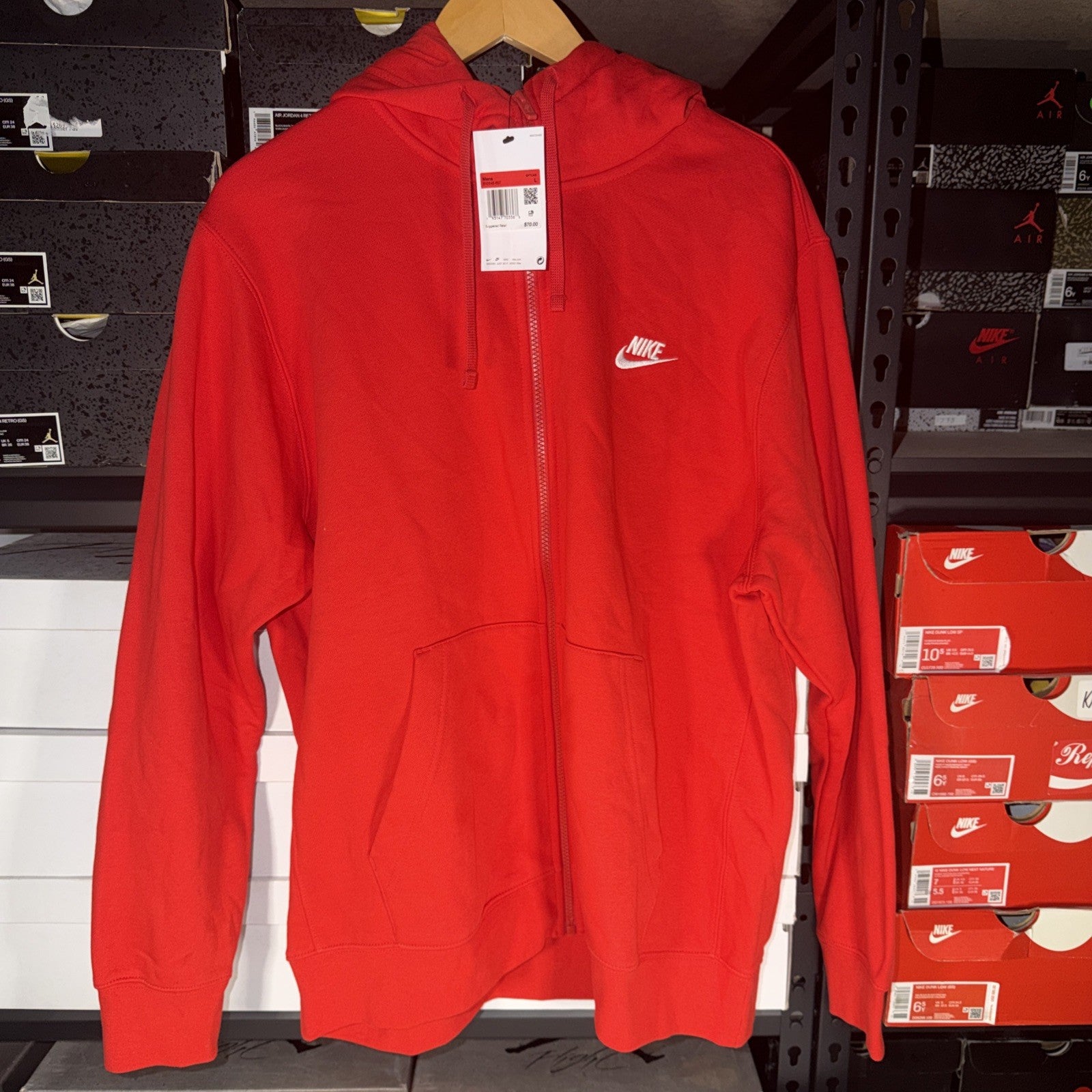 Nike Club Sweatshirt Hoodie Men’s full Zip, Large, University Red 0039-0040