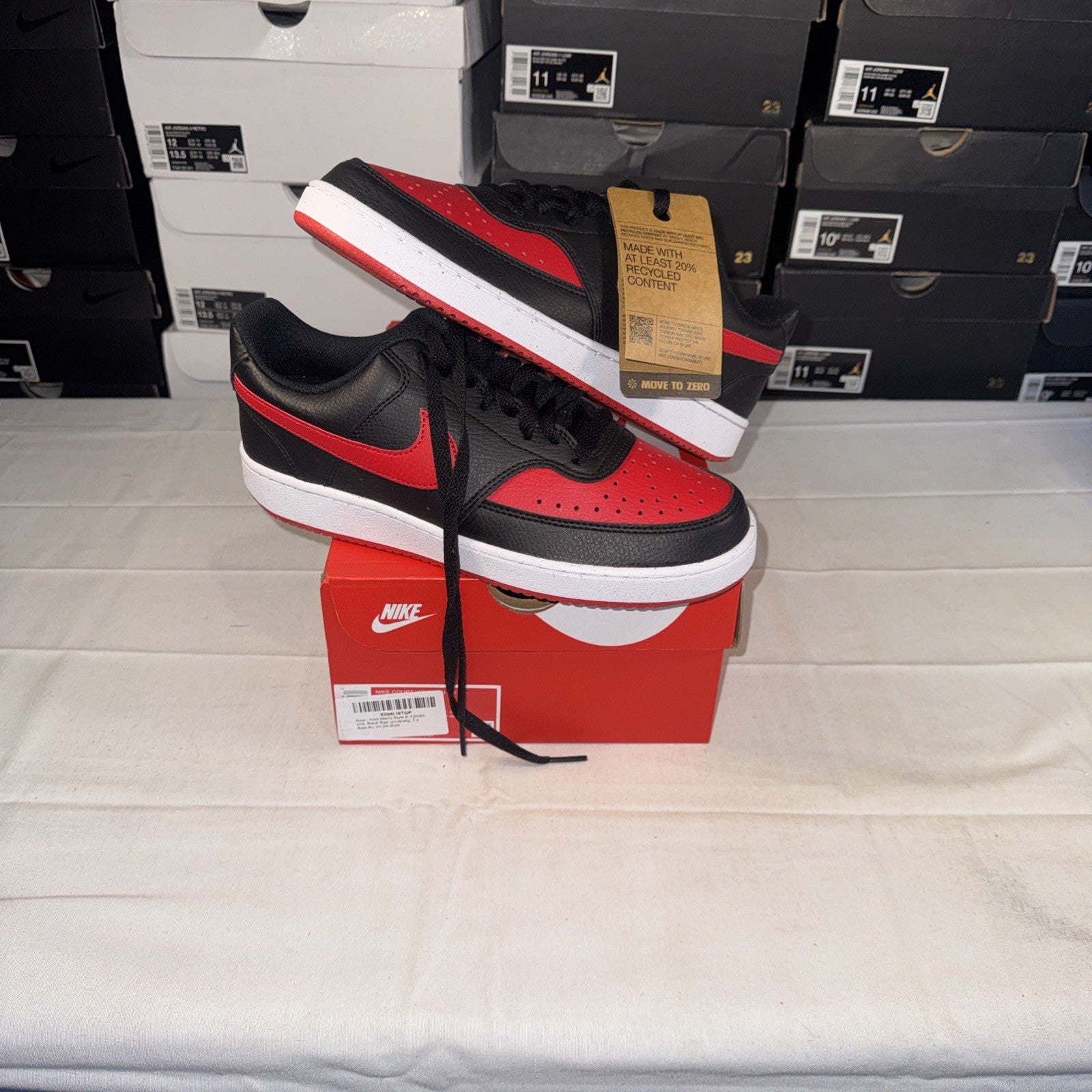 Nike Court Vision Low Top Shoes Black/Red, Size 7.5, FJ0685-010
