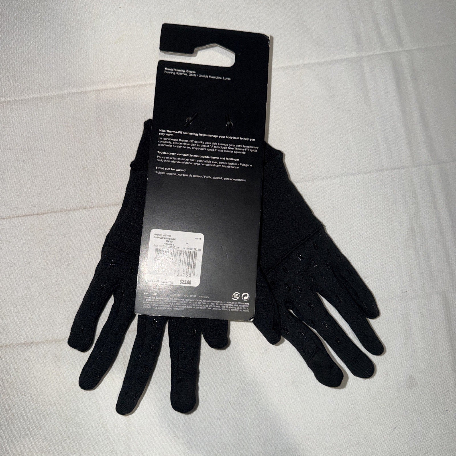 Nike Running Glove Sz M Therma-Fit Touch Screen Black/Silver New NWT 0270-0271