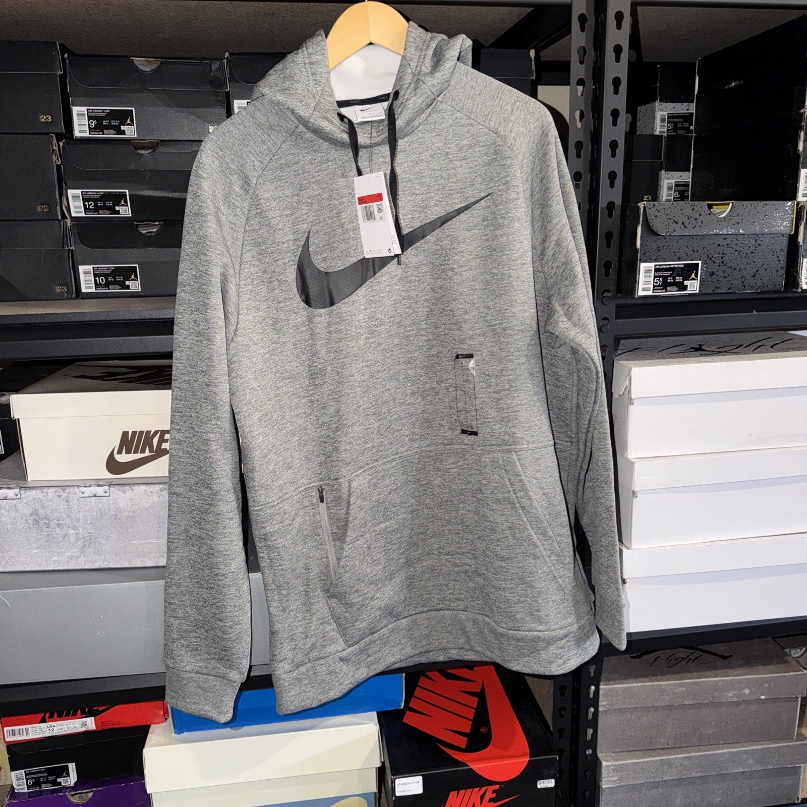 NEW Nike Lg Men's Therma-Fit Grey Heather Swoosh Training Hoodie 0089