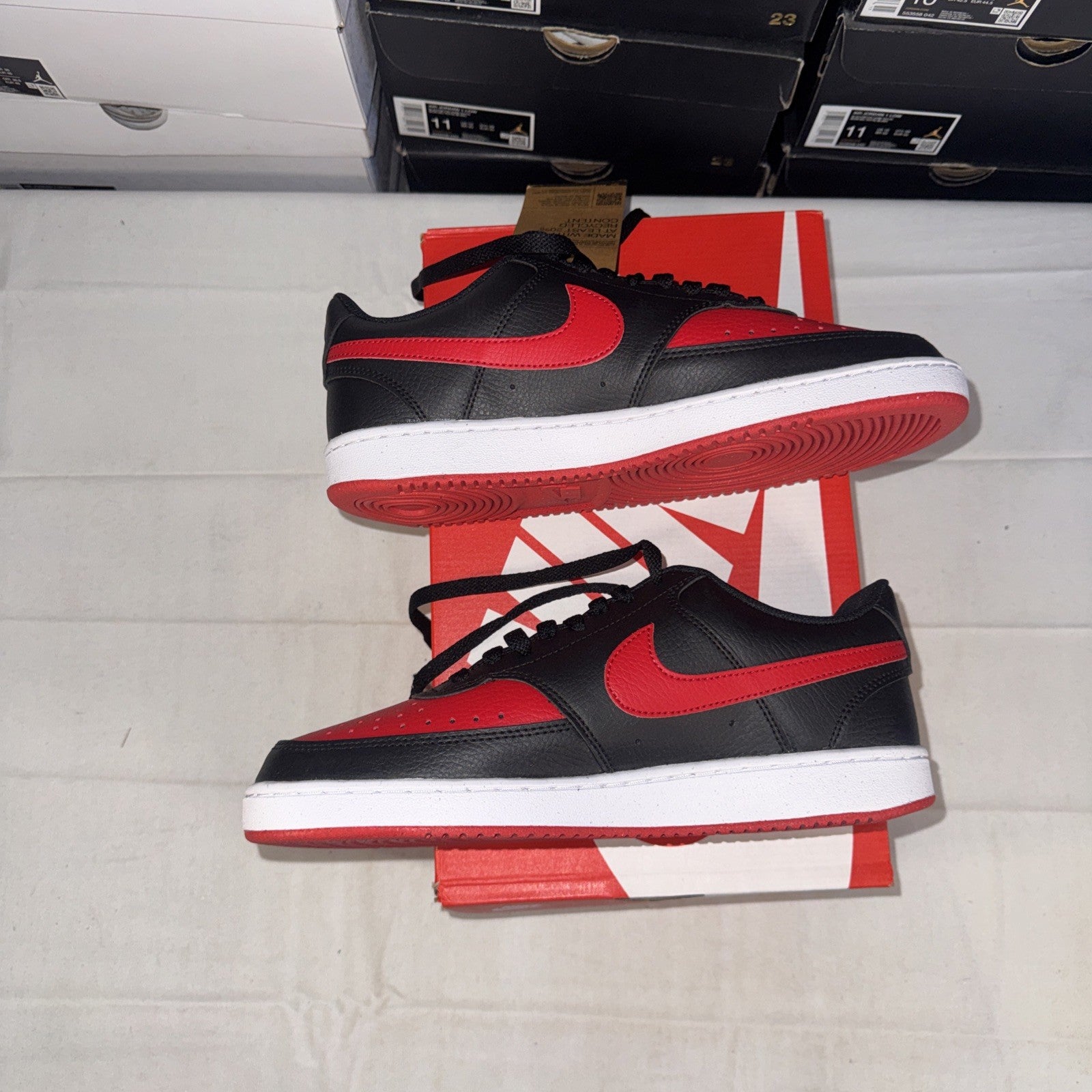 Nike Court Vision Low Top Shoes Black/Red, Size 8, FJ0685-010