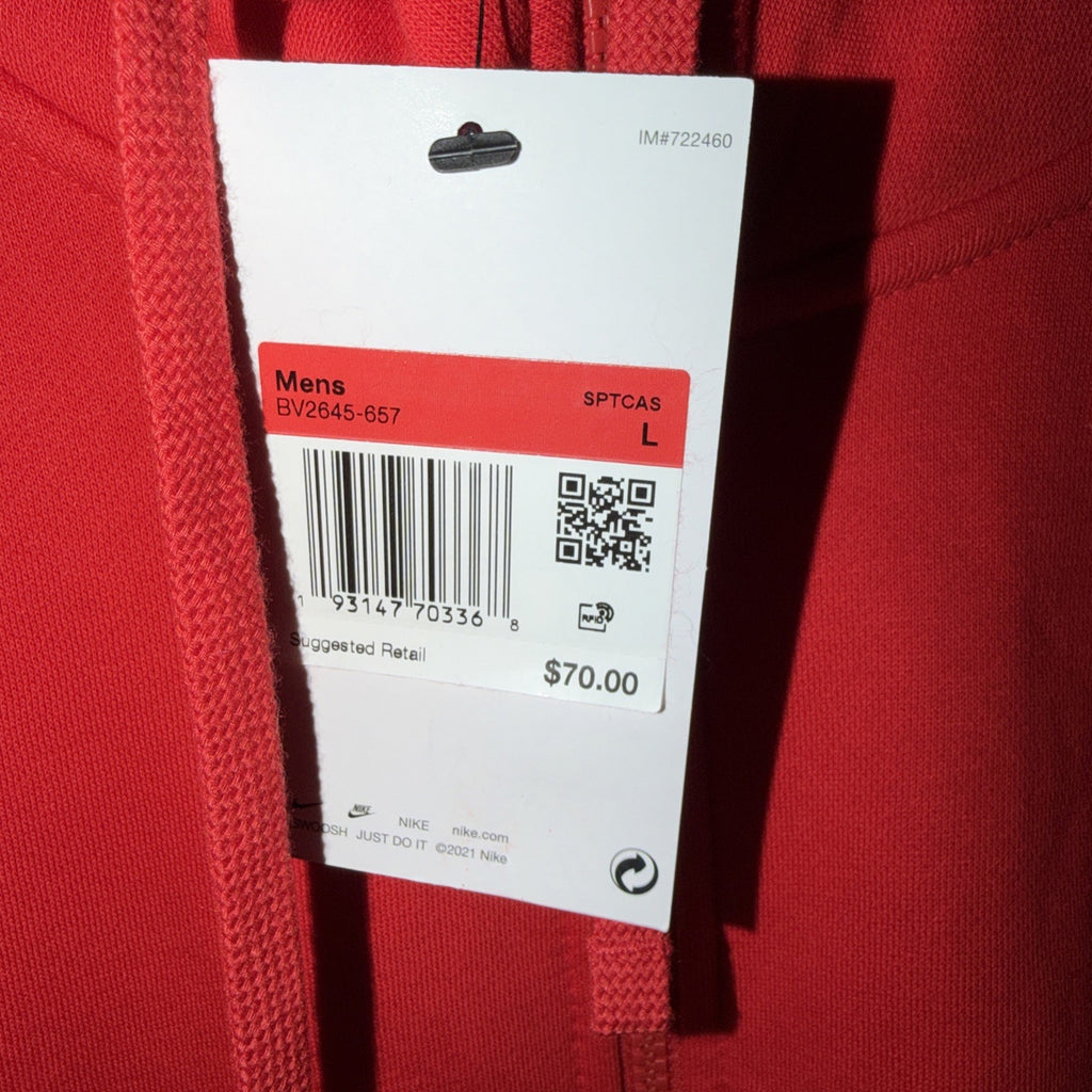 Nike Club Sweatshirt Hoodie Men’s full Zip, Large, University Red 0039-0040