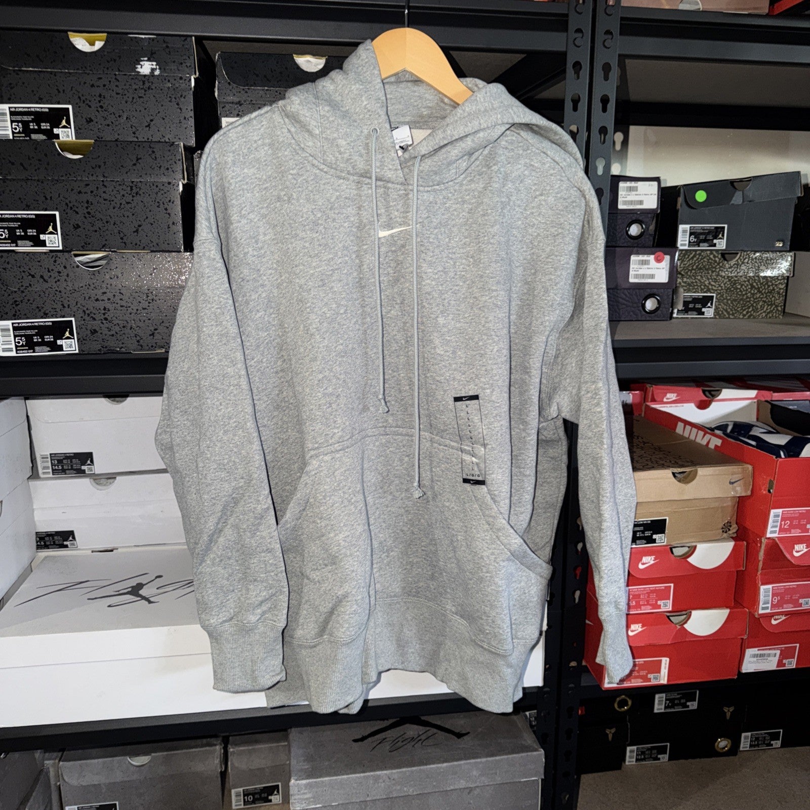 Nike Sportswear Gray Fleece Womens Oversized Pullover Hoodie Sz Large 0132