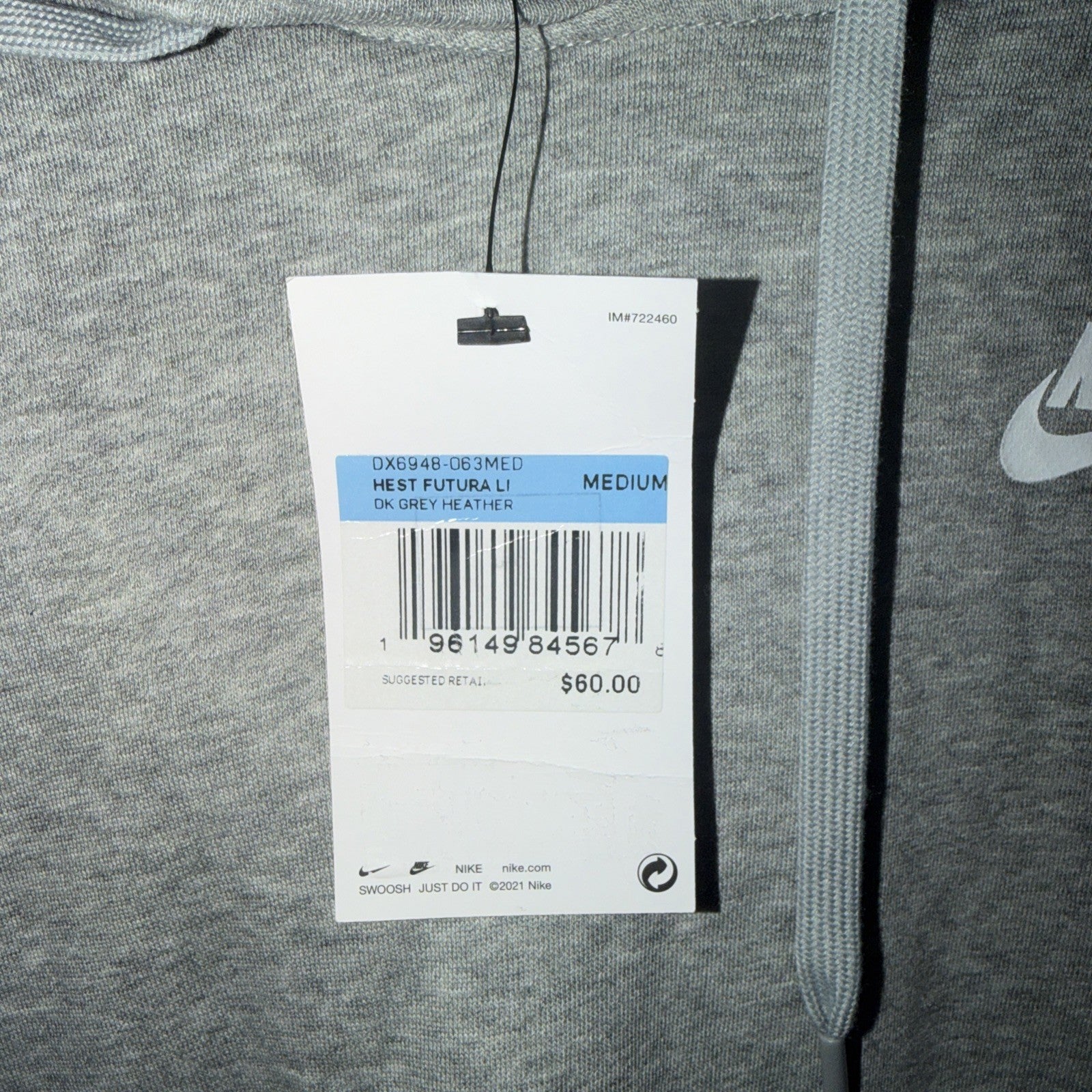 Nike Sweatshirt Dark Heather Grey Medium Kids DX6948-063 0143 & 0216