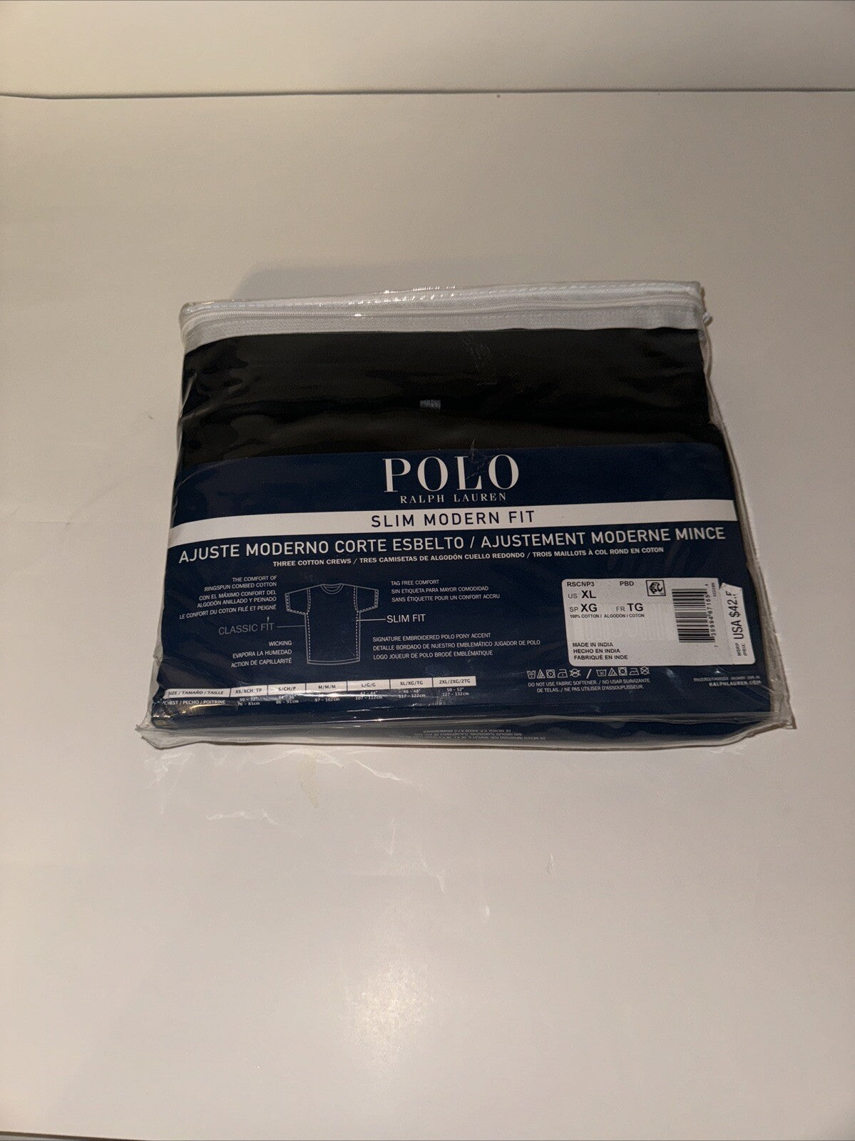 Polo Ralph Lauren XL Size Slim Fit Cotton Crew Undershirts T Shirt - Black 0003