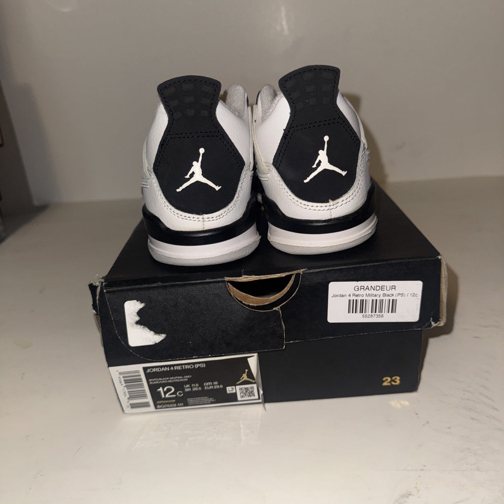 12C Jordan 4 Retro (PS) "Military Black" Shoes Black-White BQ7669-111