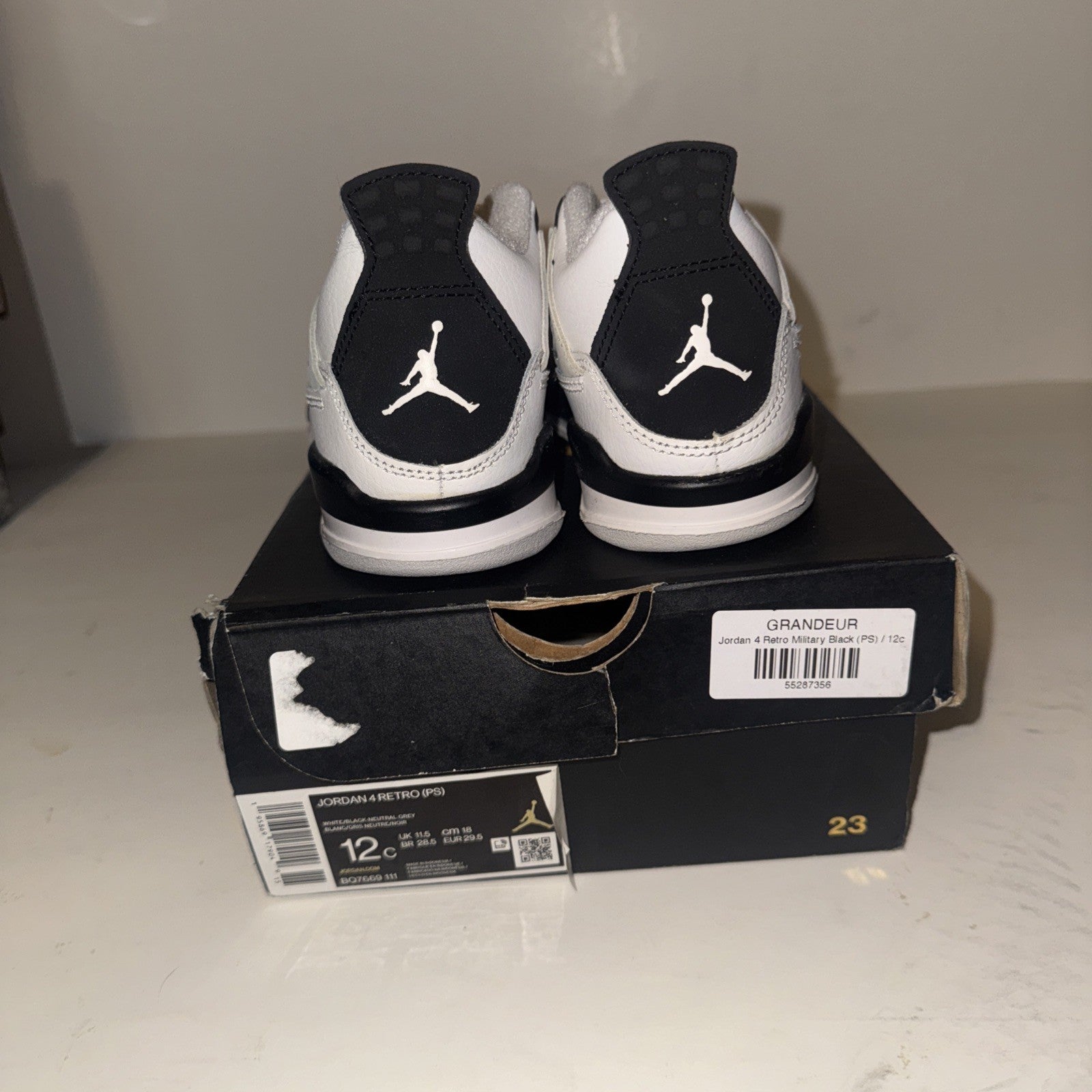 12C Jordan 4 Retro (PS) "Military Black" Shoes Black-White BQ7669-111