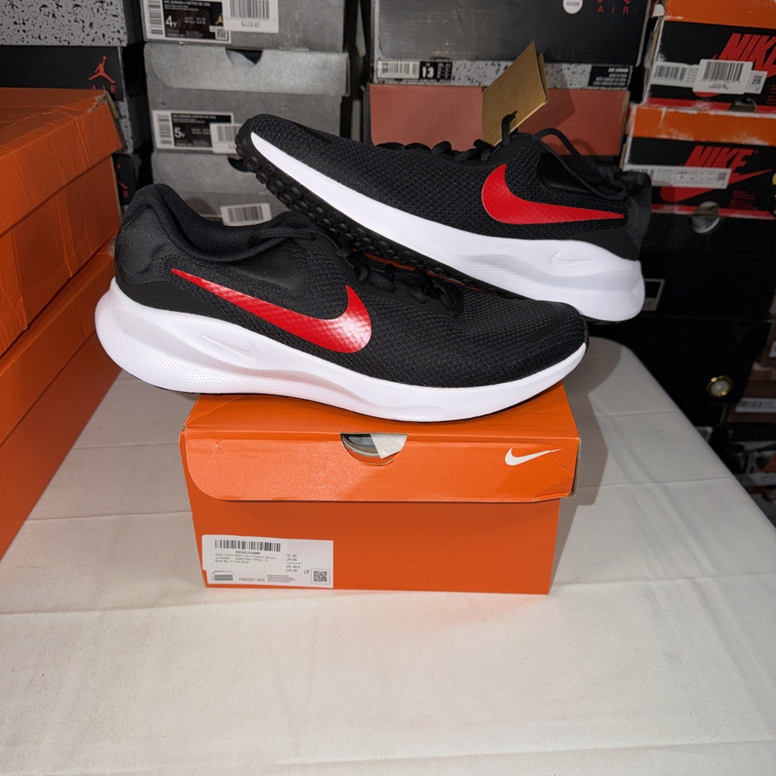 Nike Men's Revolution 7 Sneakers Size 12, Black/University Red/White, FB2207-003